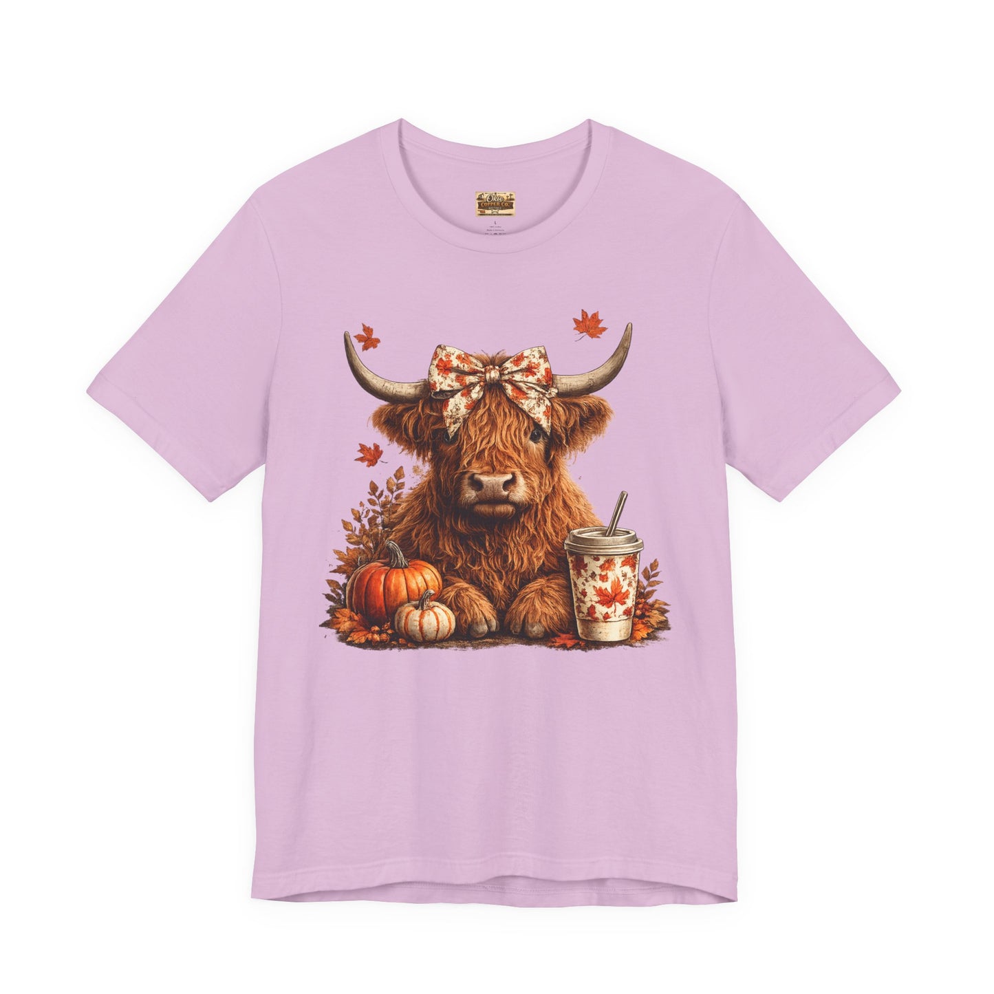 Autumn Highland Cow Tee — Fall Pumpkin Latte Graphic T-Shirt