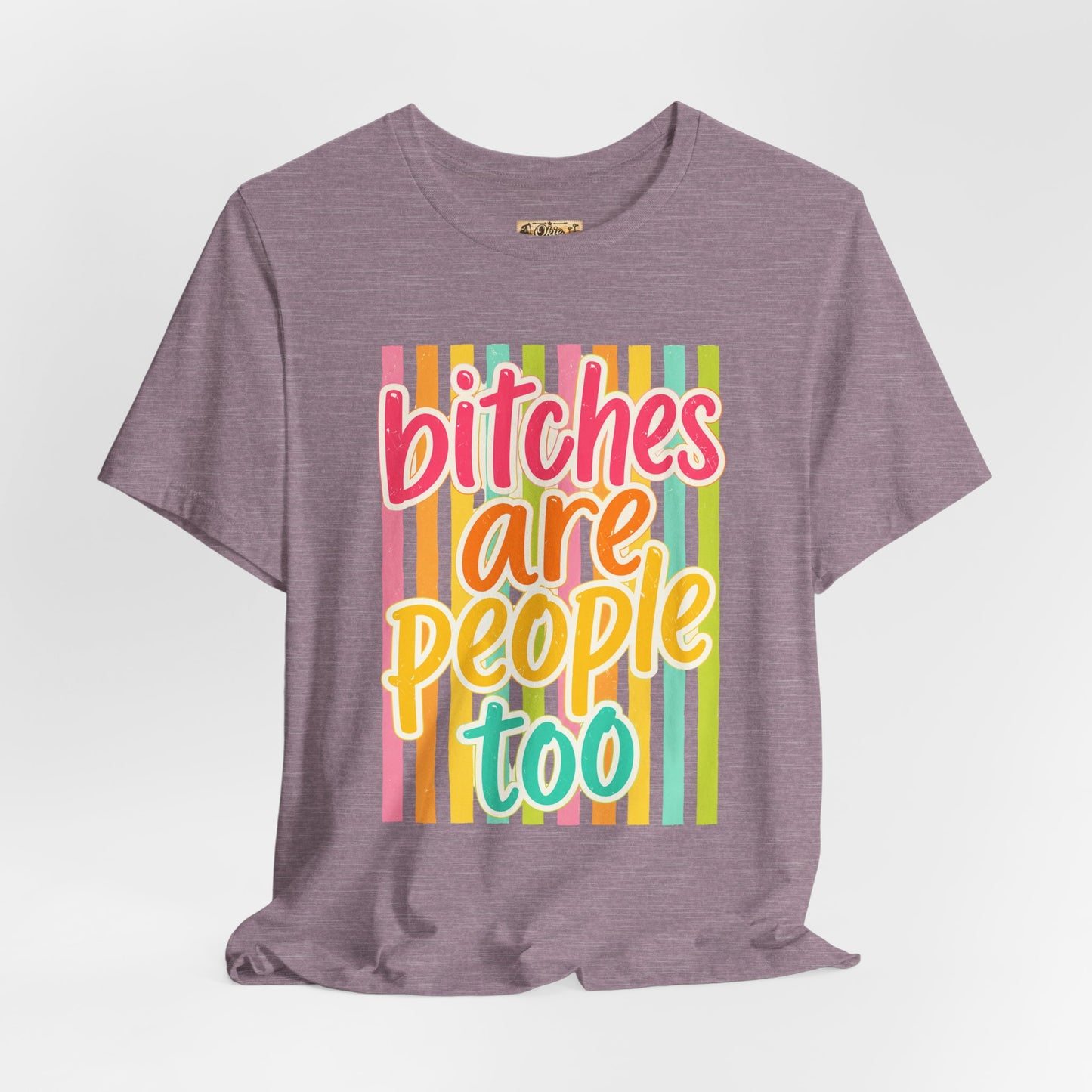 Bitches Are People Too Tee — Colorful Retro Striped Graphic T-Shirt