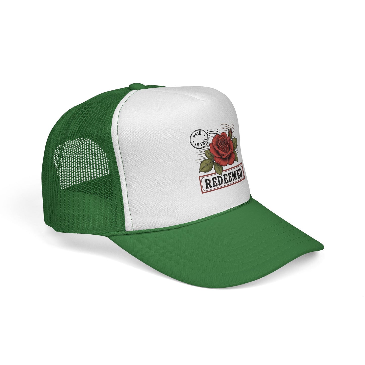 Redeemed Rose Trucker Cap - Vintage Floral Faith Hat
