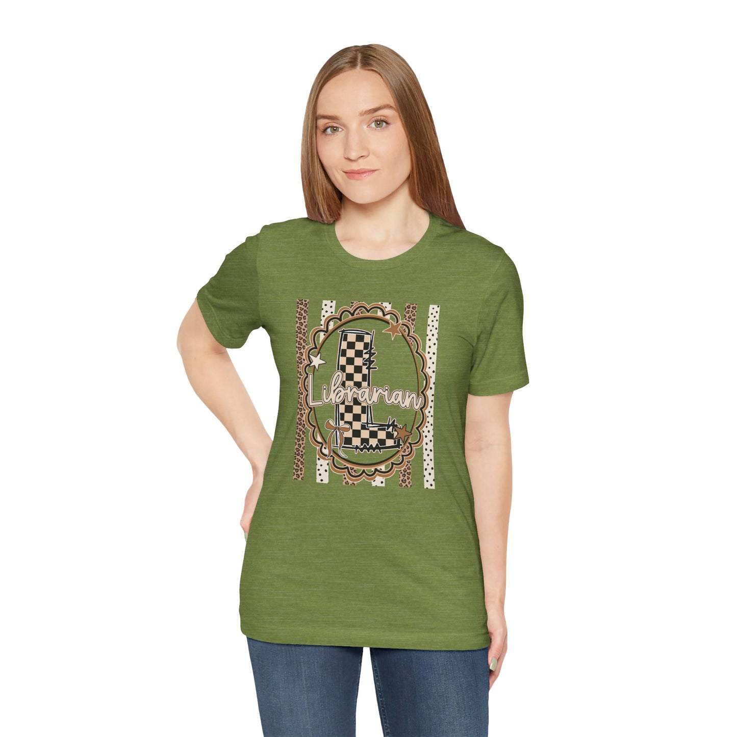 Librarian Checkerboard Letter L Tee — Vintage Booklover Graphic T-Shirt
