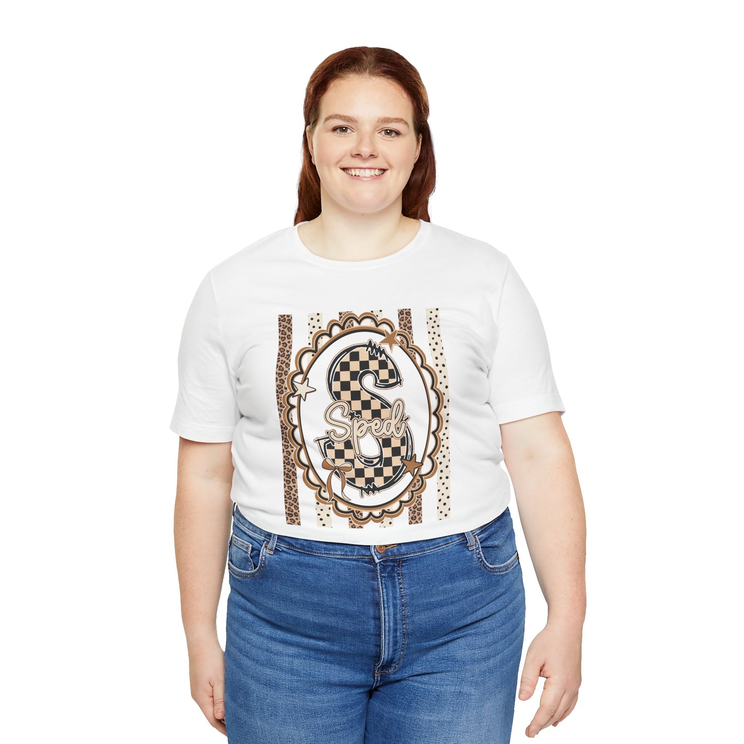 Sped S Monogram Tee — Checkerboard Leopard Graphic T-Shirt