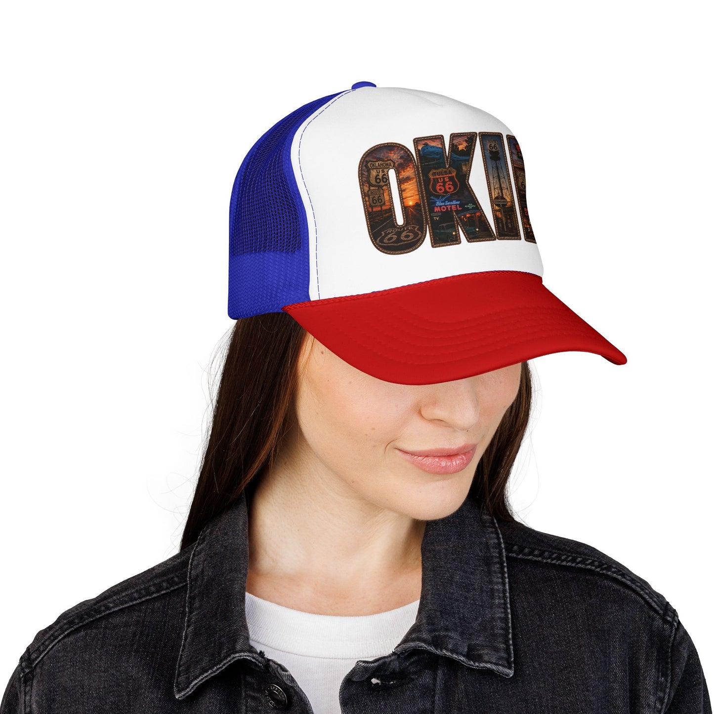 Route 66 Trucker Hat — Vintage 'ONE' Road Sign Graphic Foam Cap