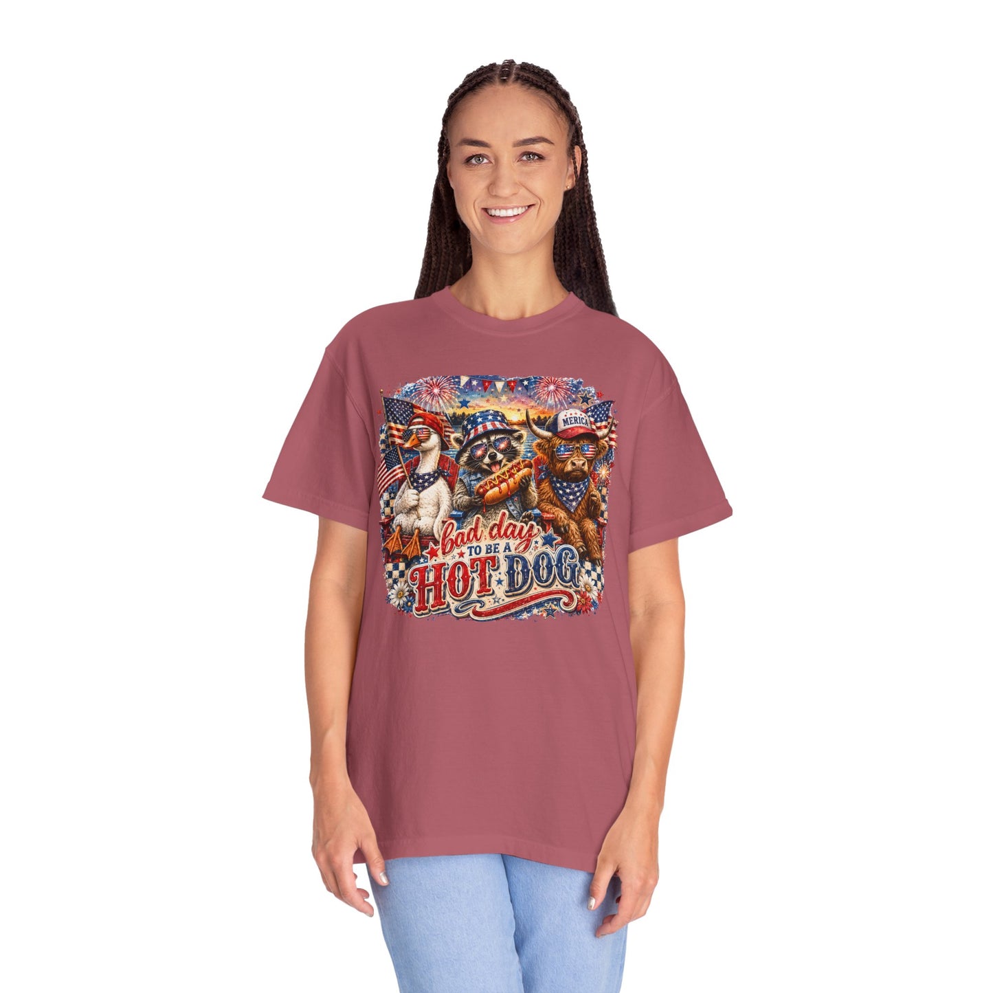 Patriotic 'Born to Be a Hot Dog' Graphic T-Shirt