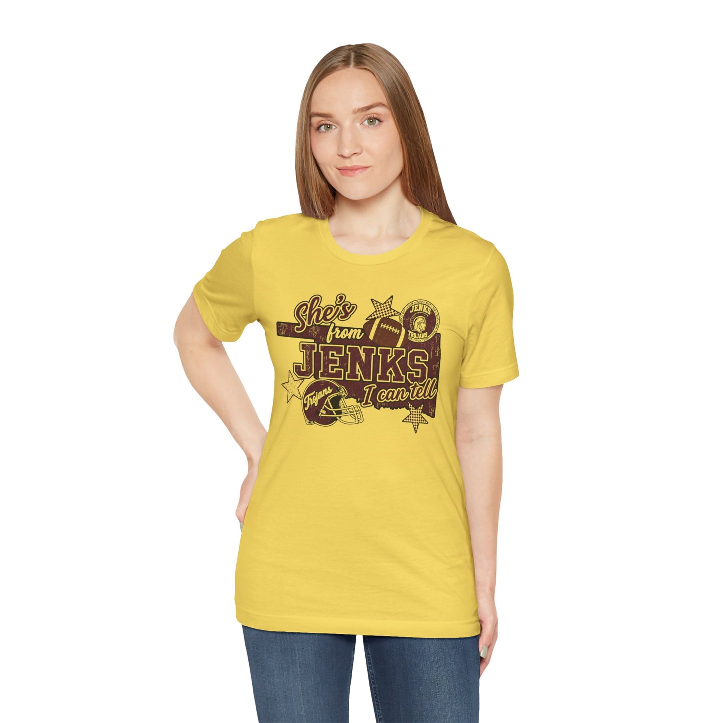 She's from Jenks Tee — Vintage High School Football Graphic T-Shirt