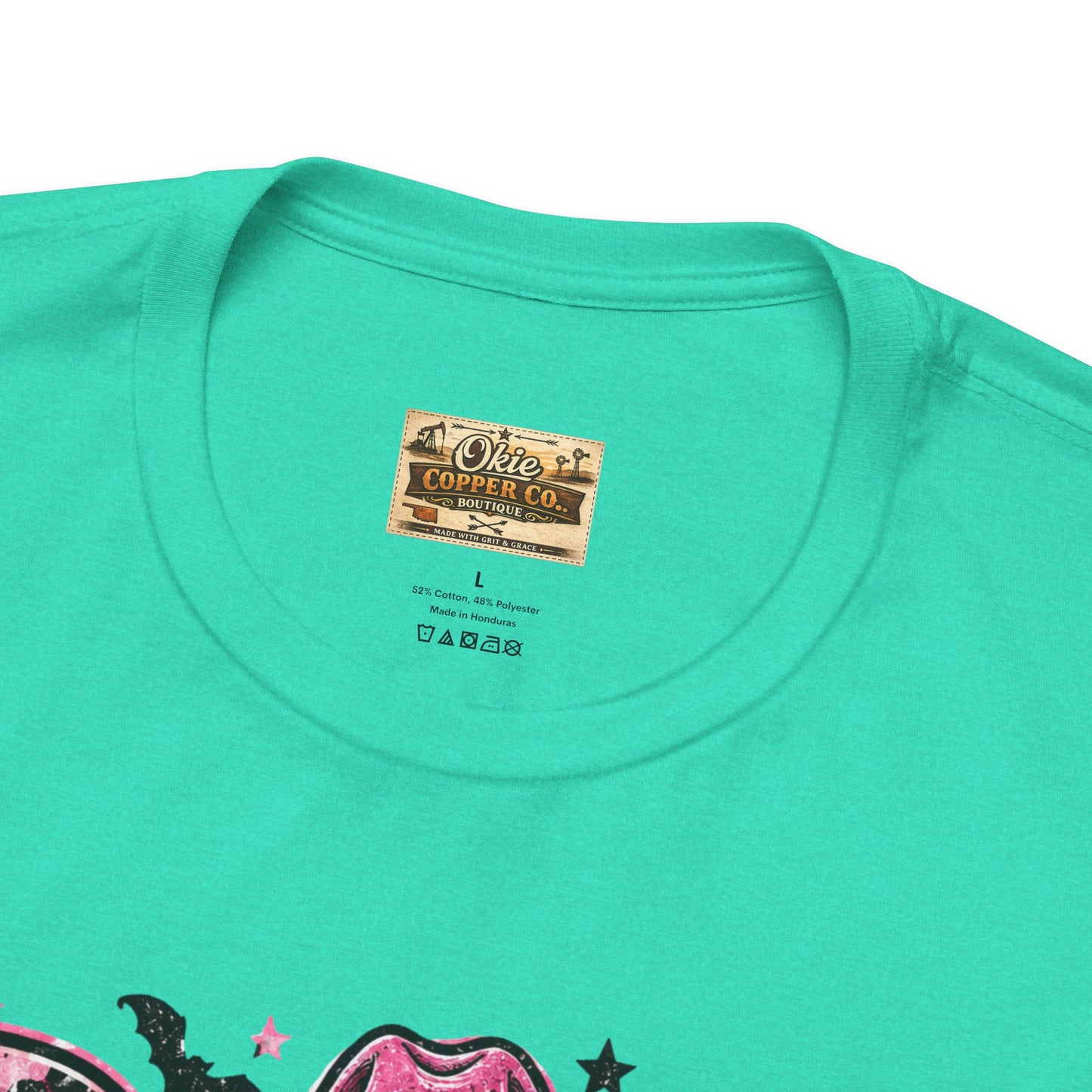 Boo Pink Leopard Ghost Tee — Cute Cowgirl Halloween T-Shirt