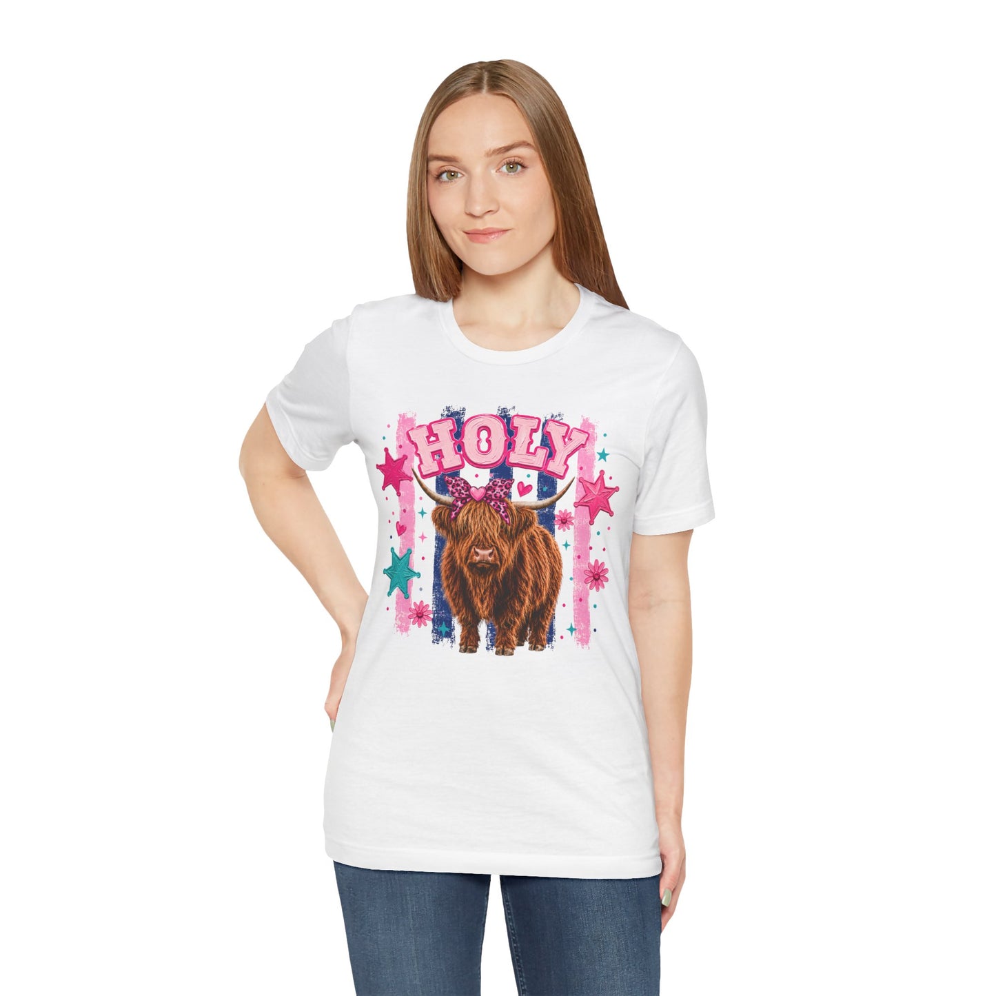Holy Cow Highland Cow Graphic Tee — Cute Pastel Ranch Shirt