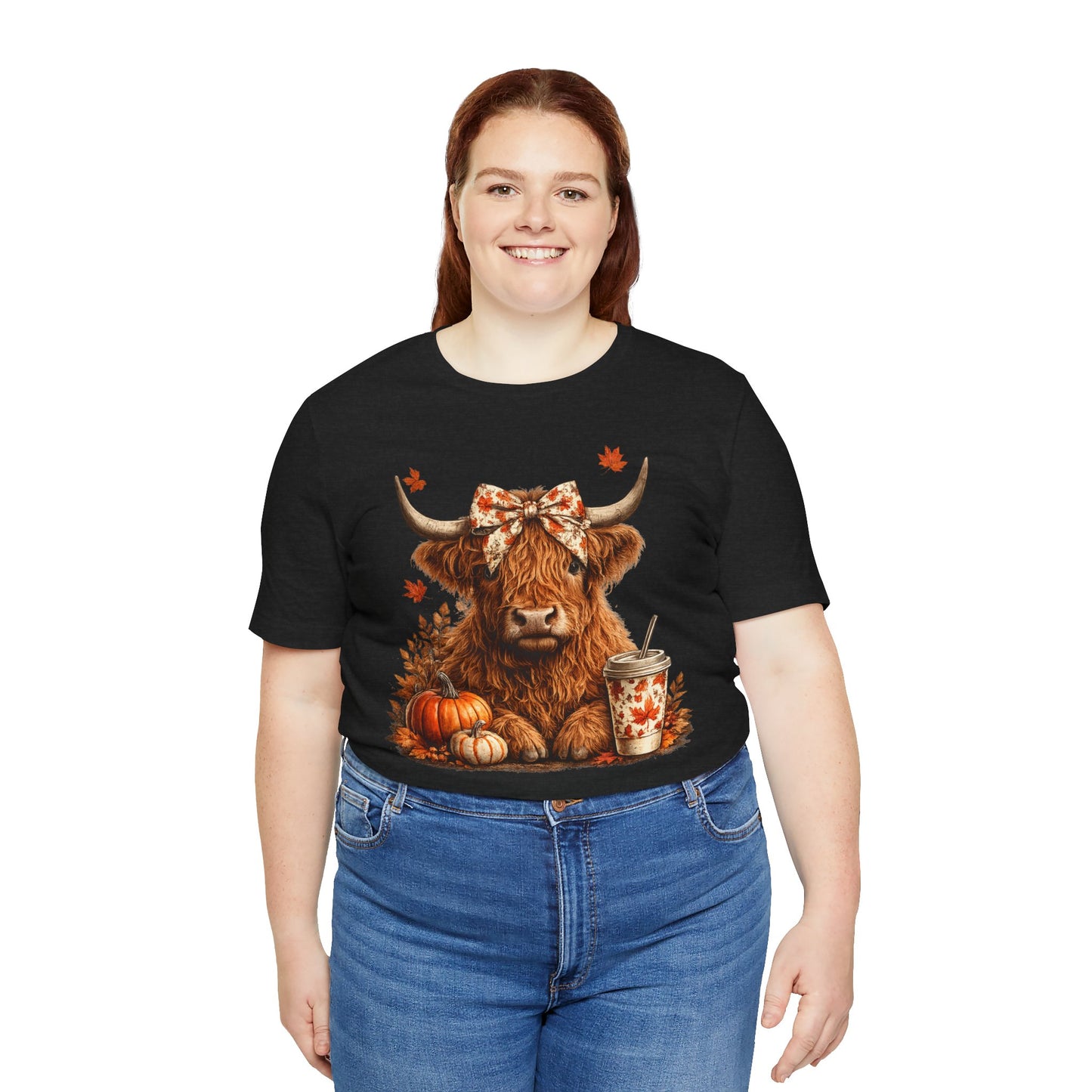 Autumn Highland Cow Tee — Fall Pumpkin Latte Graphic T-Shirt