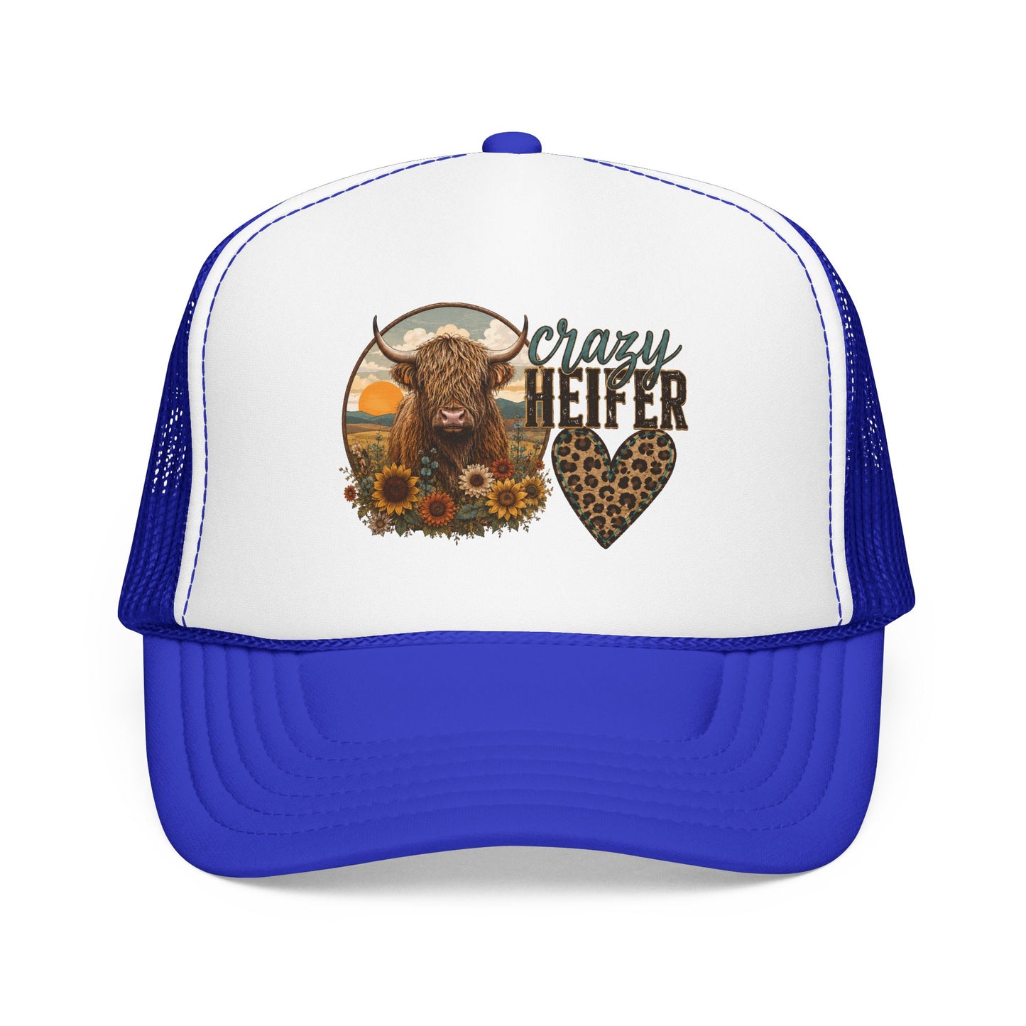 Crazy Heifer Trucker Hat — Sunflower Highland Cow Farm Cap
