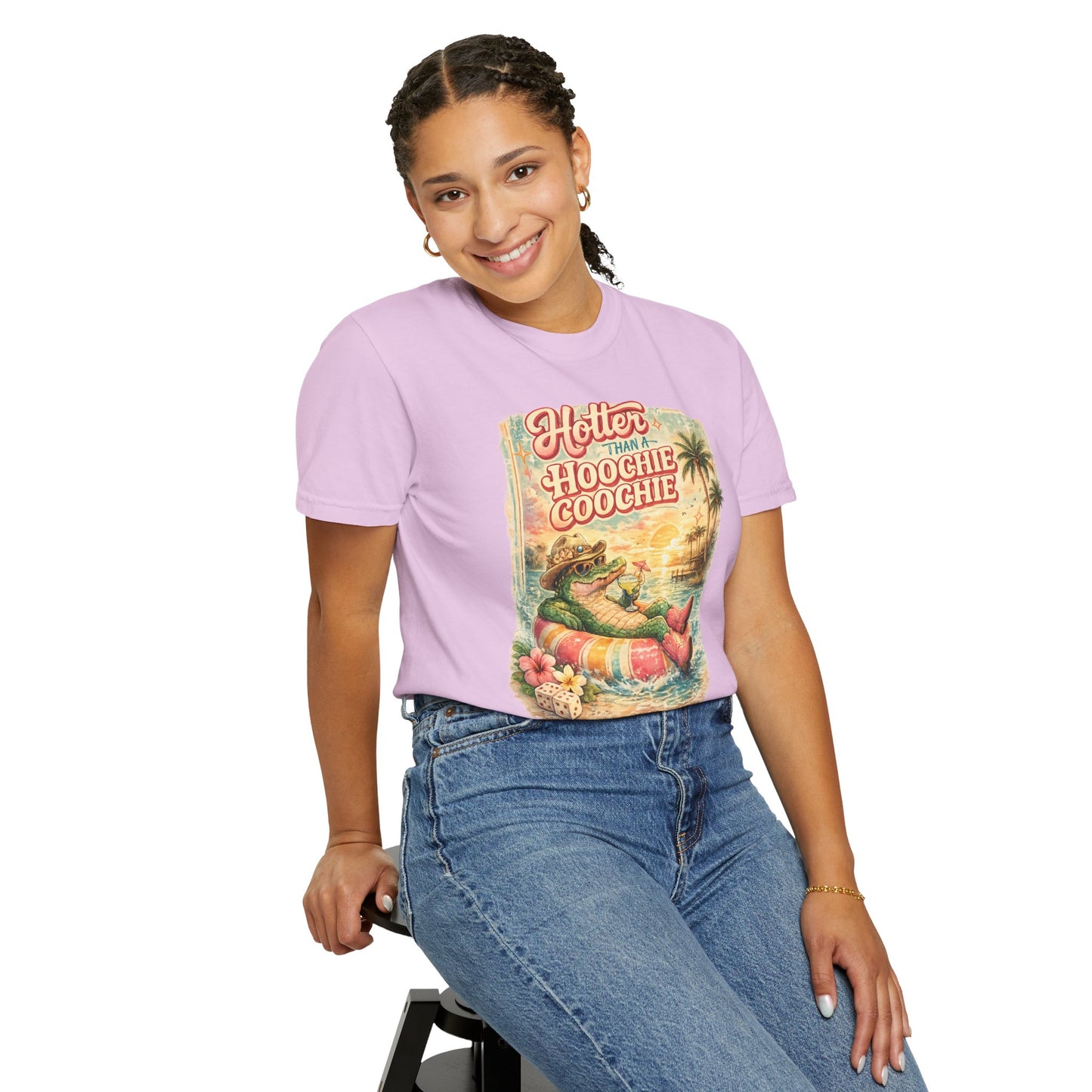 "Hotter Than a Hoochie Coochie" Retro Alligator Beach Graphic