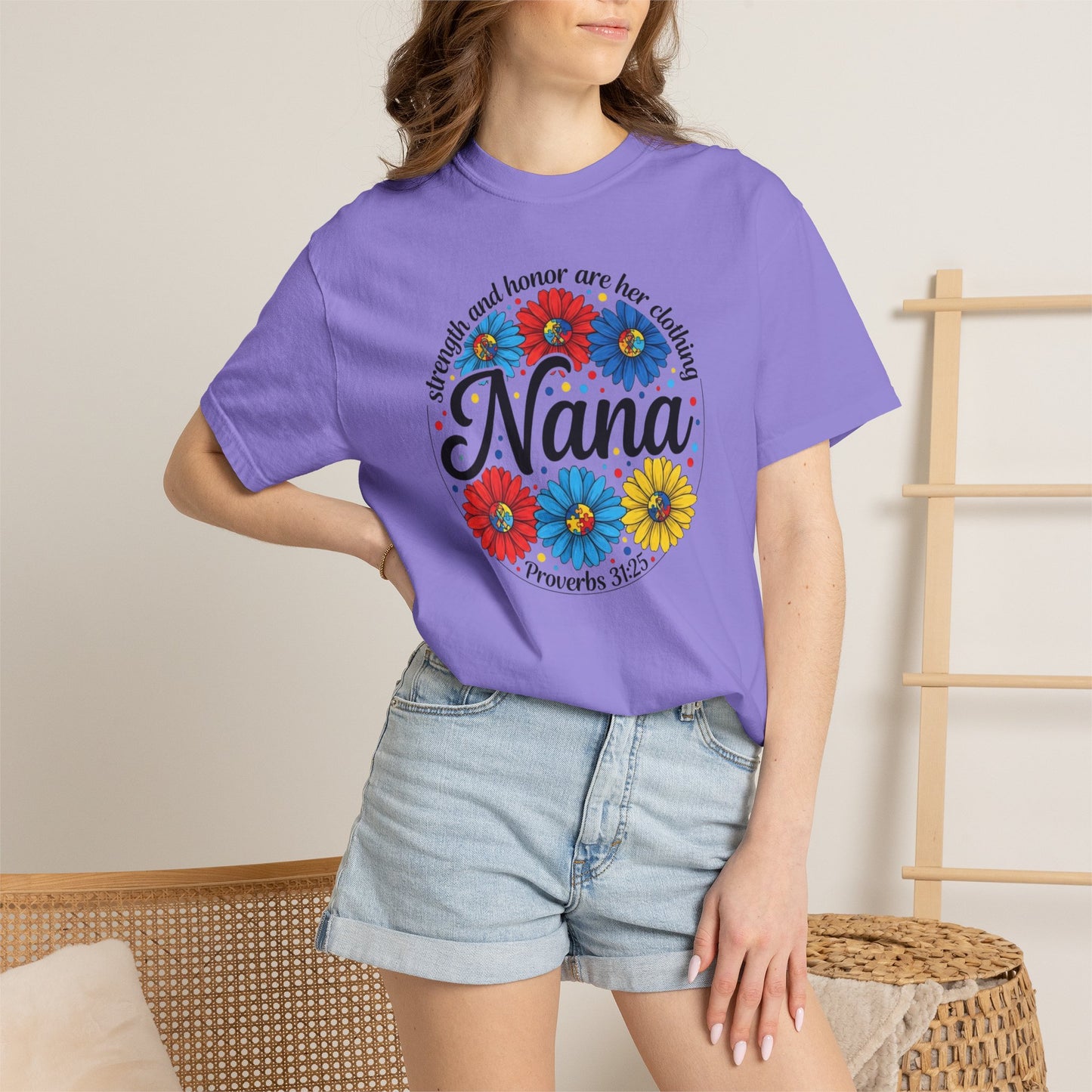 Nana Floral Proverbs T-Shirt — “Strength and Honor” Grandma Gift