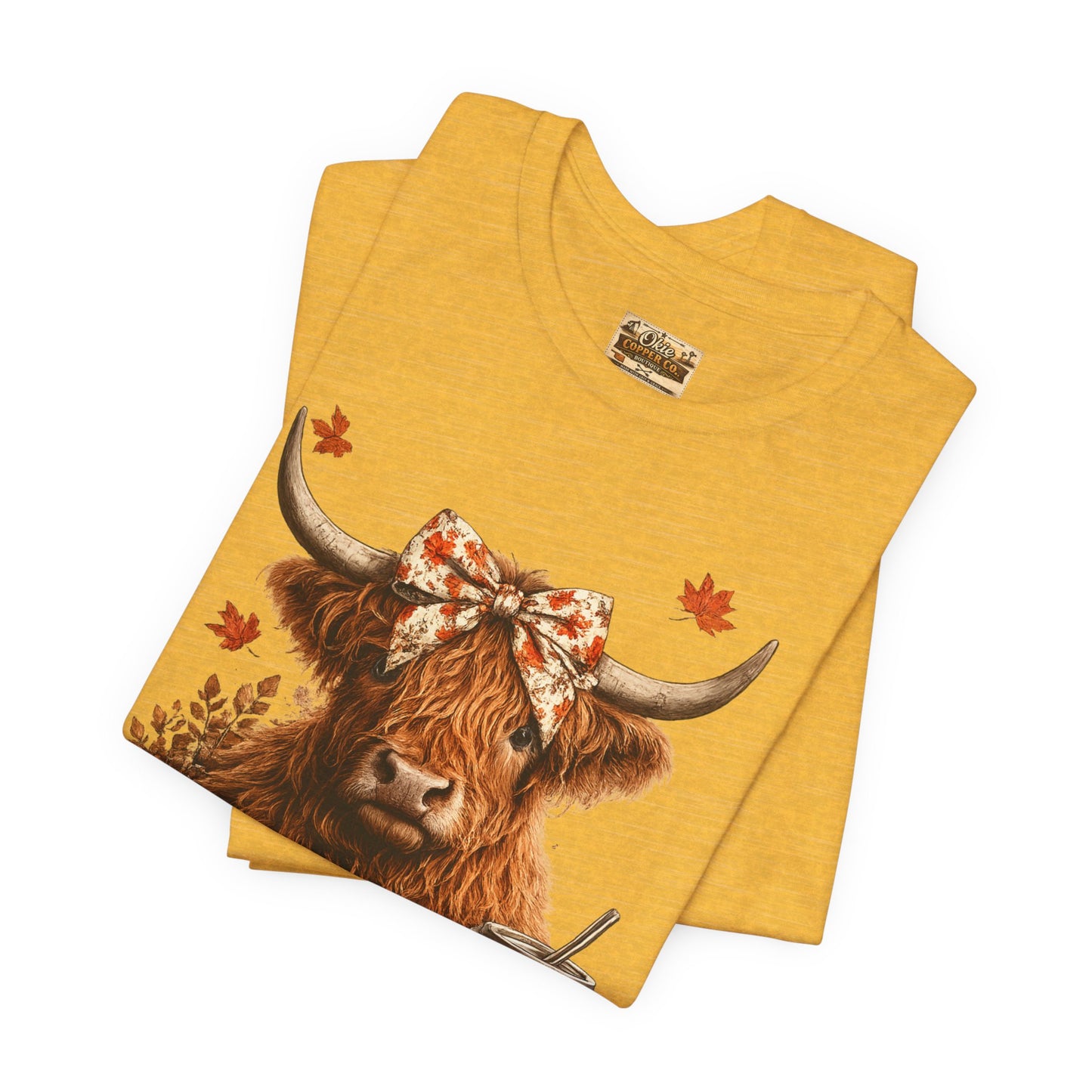 Autumn Highland Cow Tee — Fall Pumpkin Latte Graphic T-Shirt