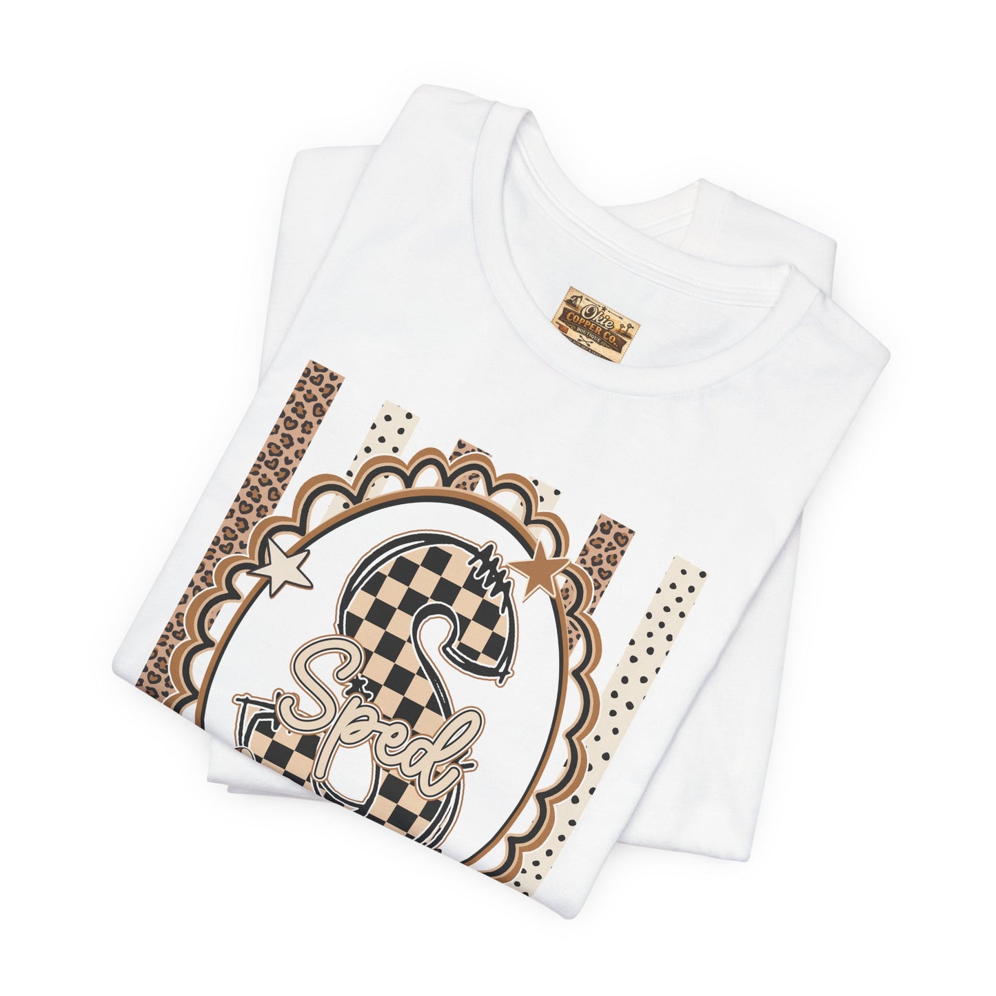 Sped S Monogram Tee — Checkerboard Leopard Graphic T-Shirt