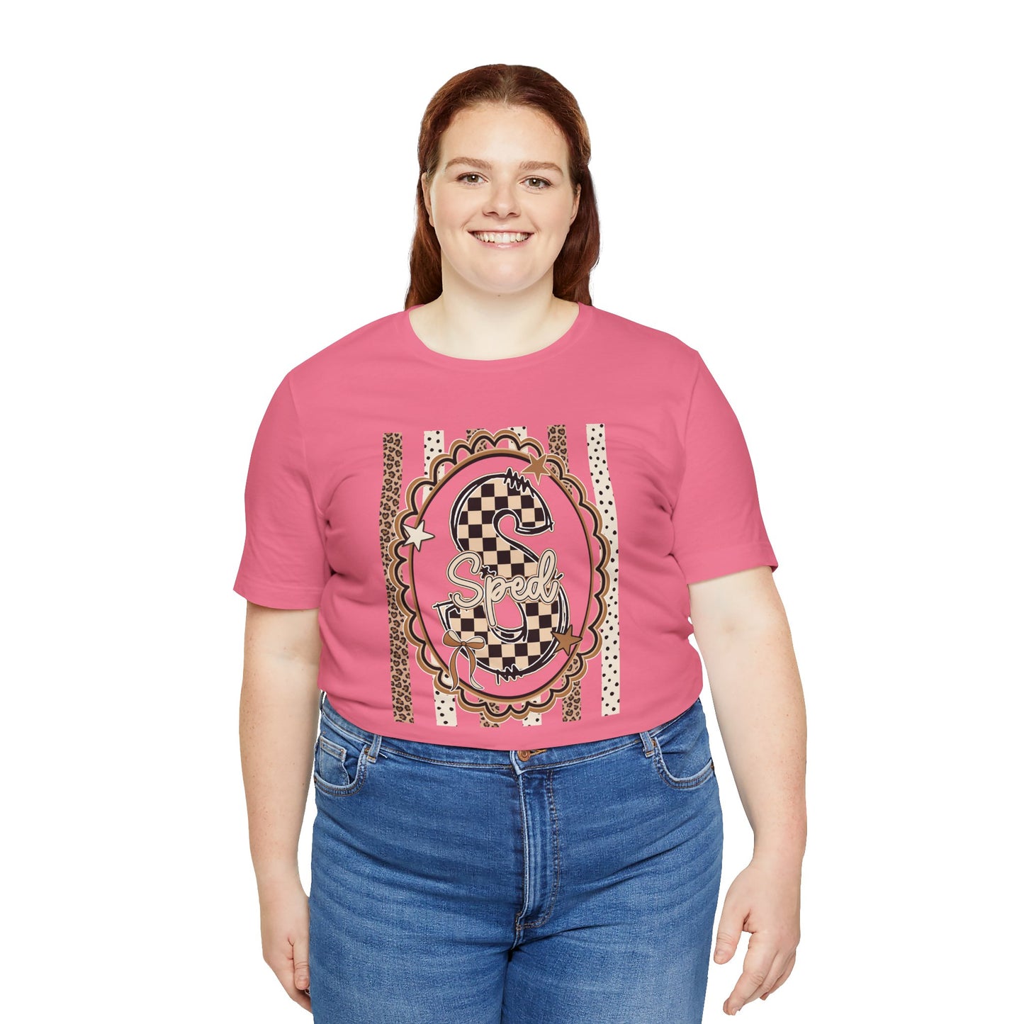 Sped S Monogram Tee — Checkerboard Leopard Graphic T-Shirt