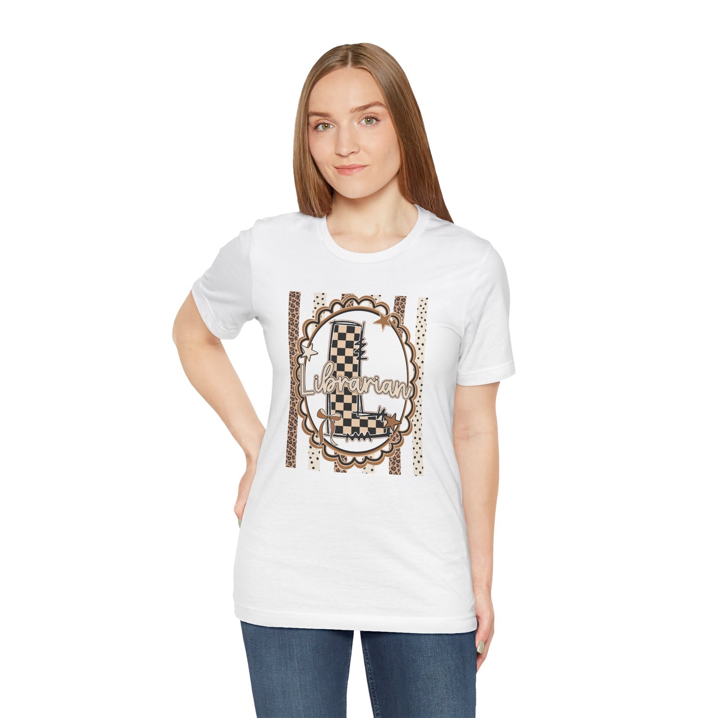 Librarian Checkerboard Letter L Tee — Vintage Booklover Graphic T-Shirt
