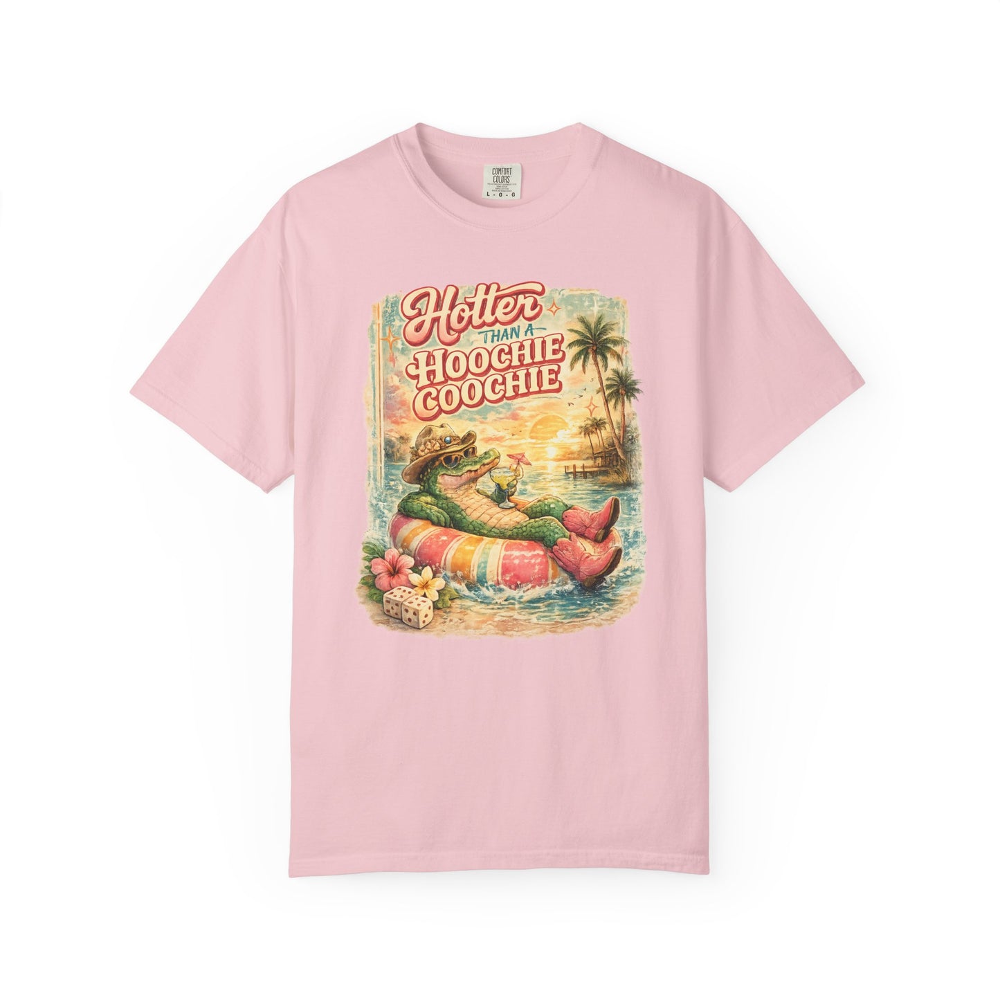 "Hotter Than a Hoochie Coochie" Retro Alligator Beach Graphic