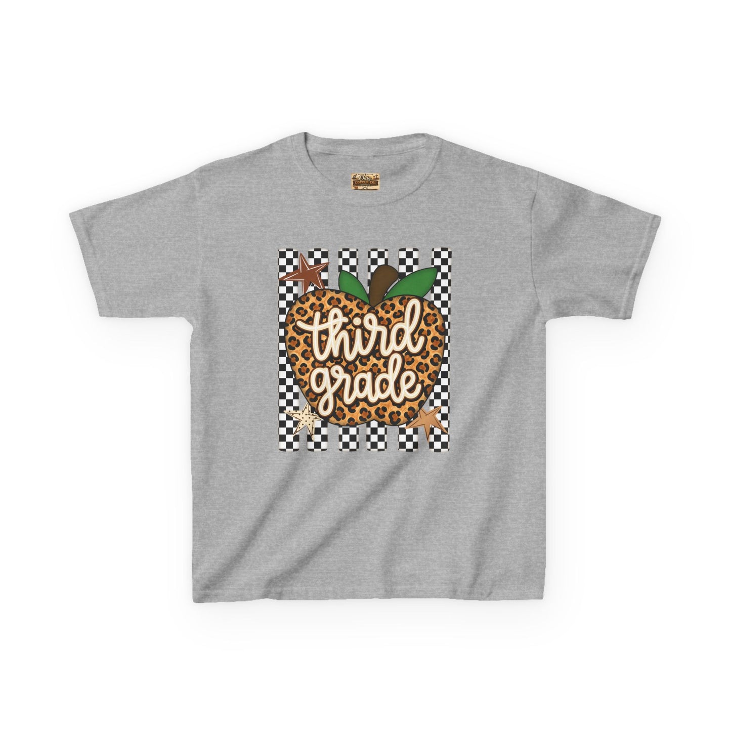 Third Grade Leopard Apple Kids T‑Shirt
