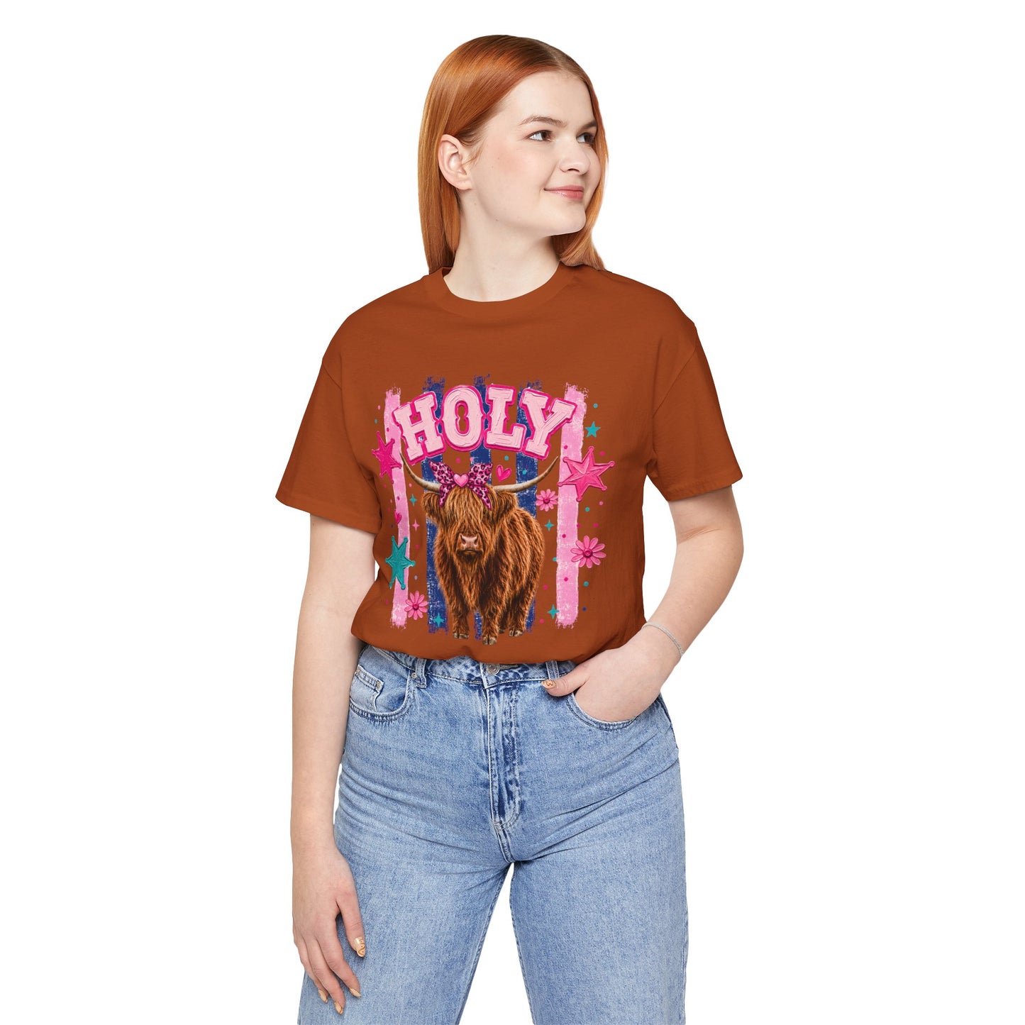 Holy Cow Highland Cow Graphic Tee — Cute Pastel Ranch Shirt