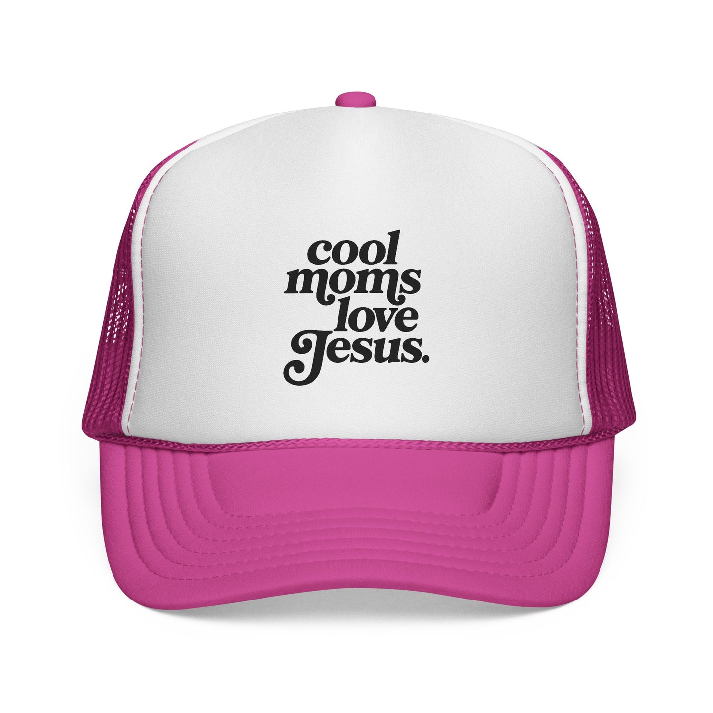 Trucker Cap — "Cool Moms Love Jesus" Retro Script Faith Hat