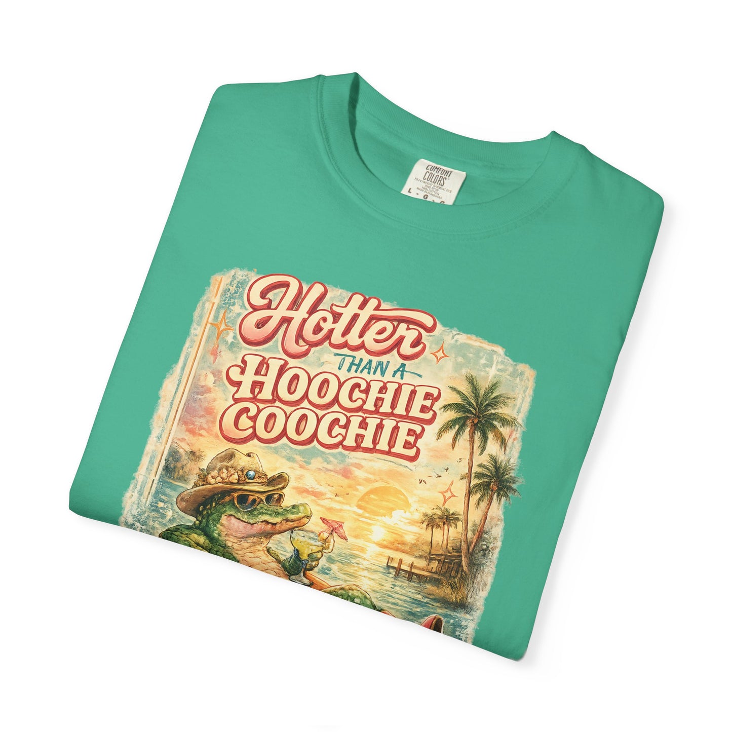 "Hotter Than a Hoochie Coochie" Retro Alligator Beach Graphic