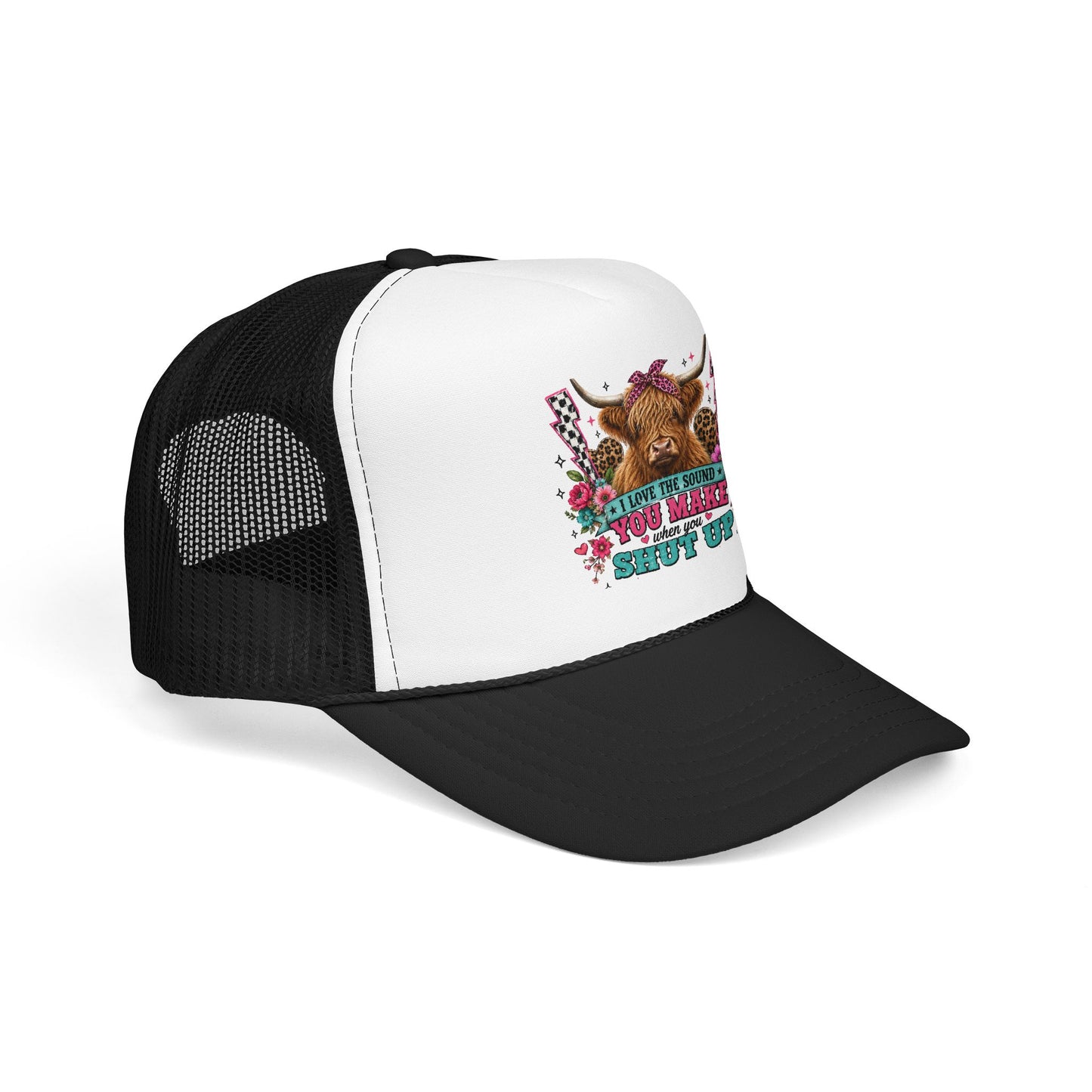Cow Skull Trucker Hat – “I Love the Sound You Make When You Shut Up” Floral Western Cap