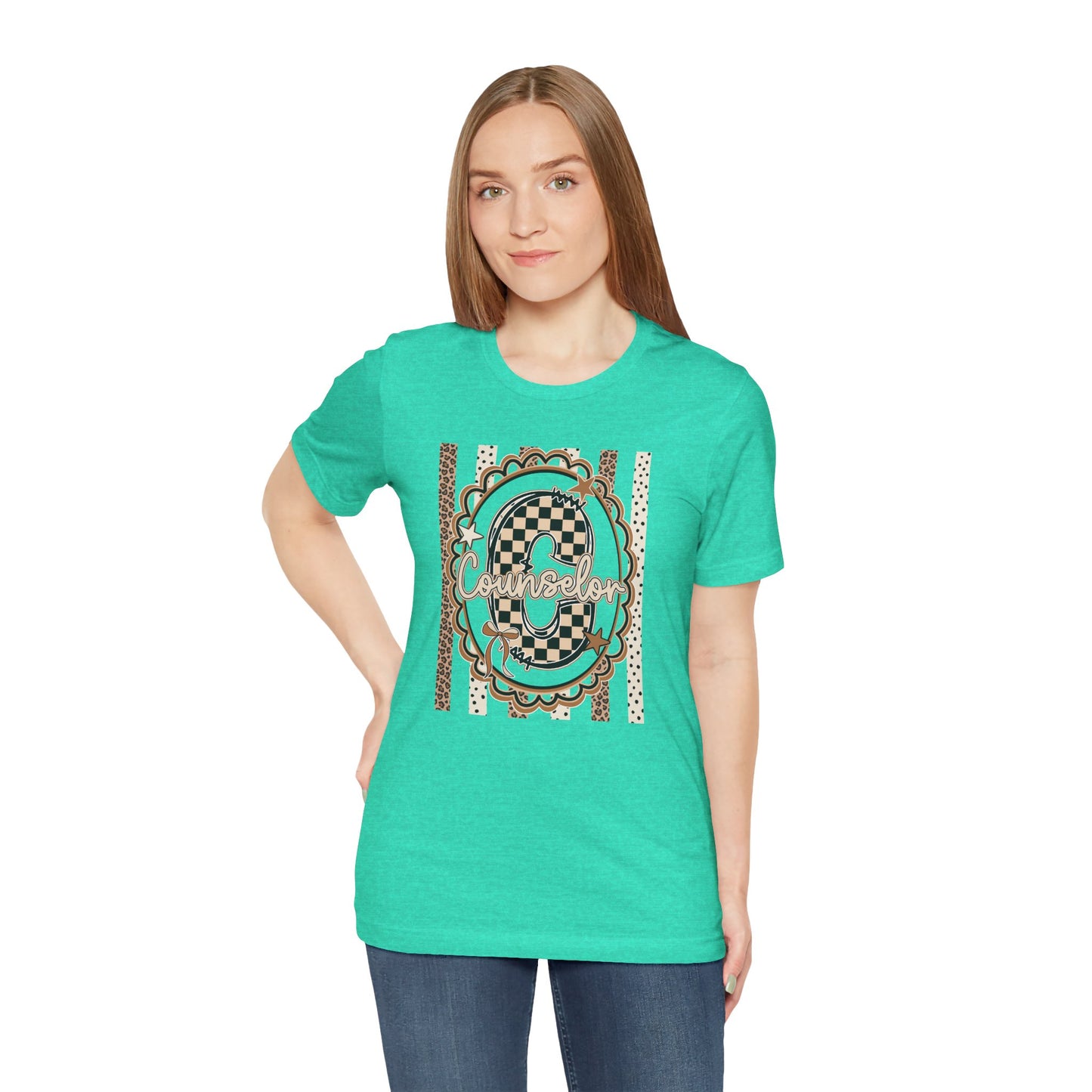 Counselor Tee — Retro Checkerboard & Leopard Print Graphic T-Shirt