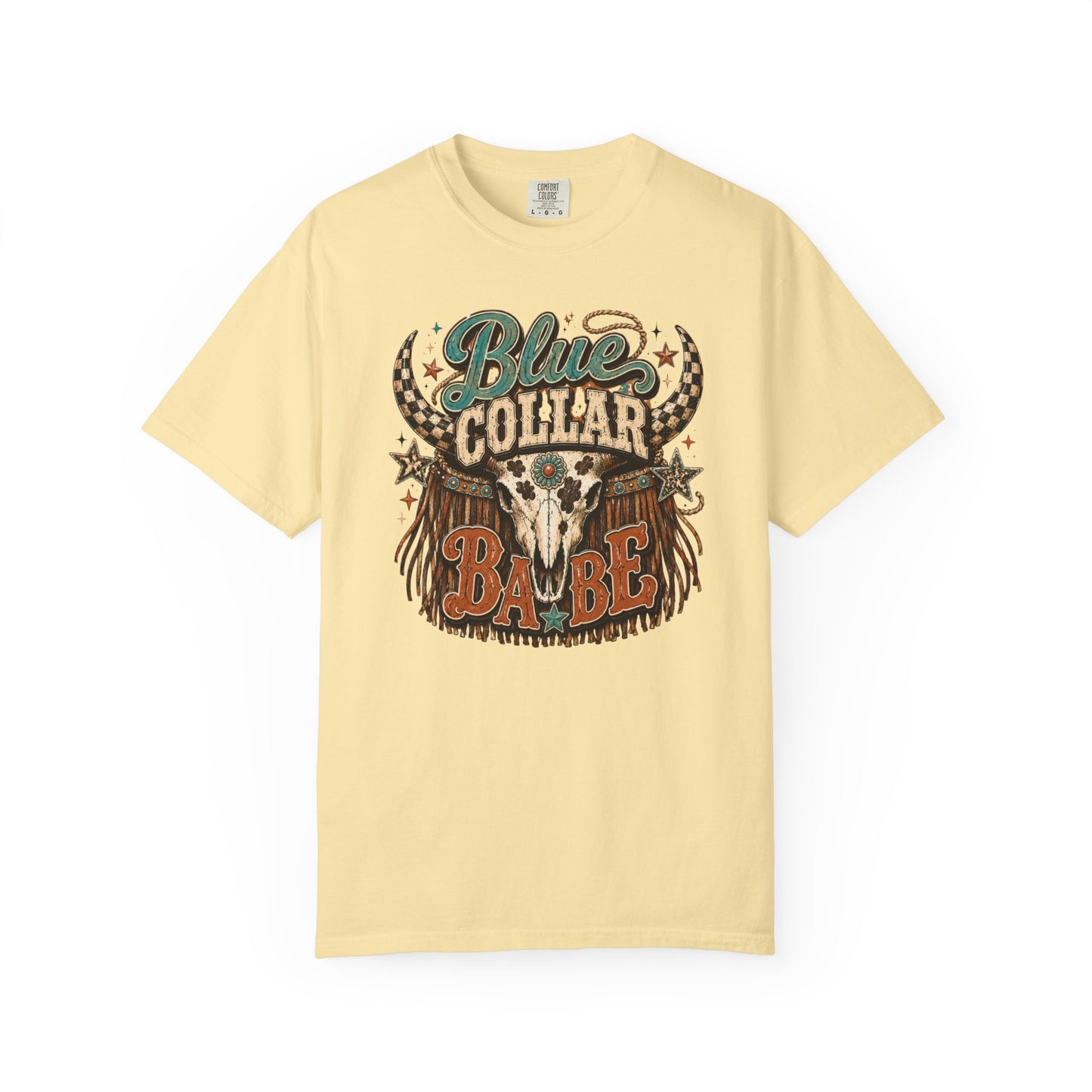 Blue Collar Babe Graphic T-Shirt — Western Skull Cowgirl Tee