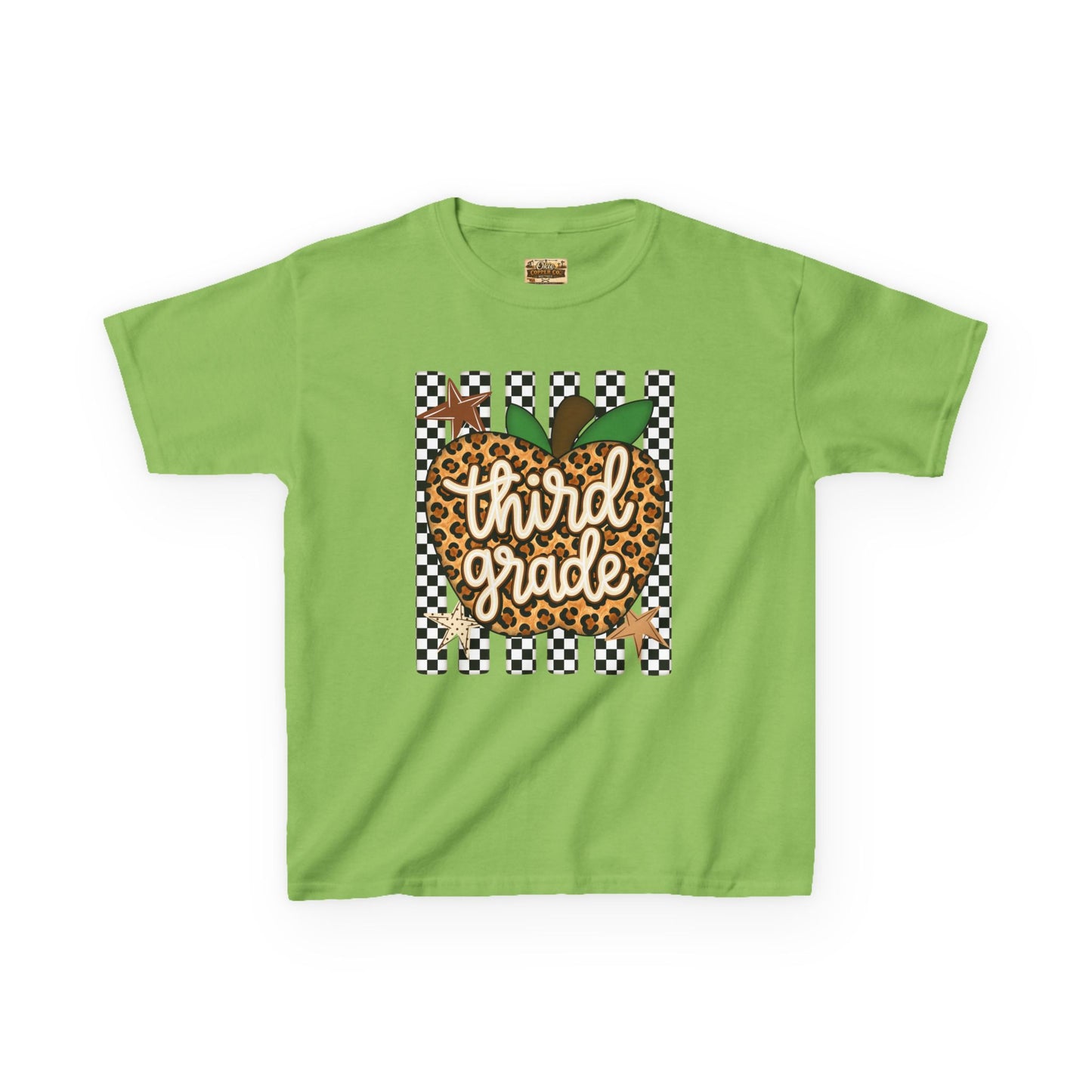 Third Grade Leopard Apple Kids T‑Shirt