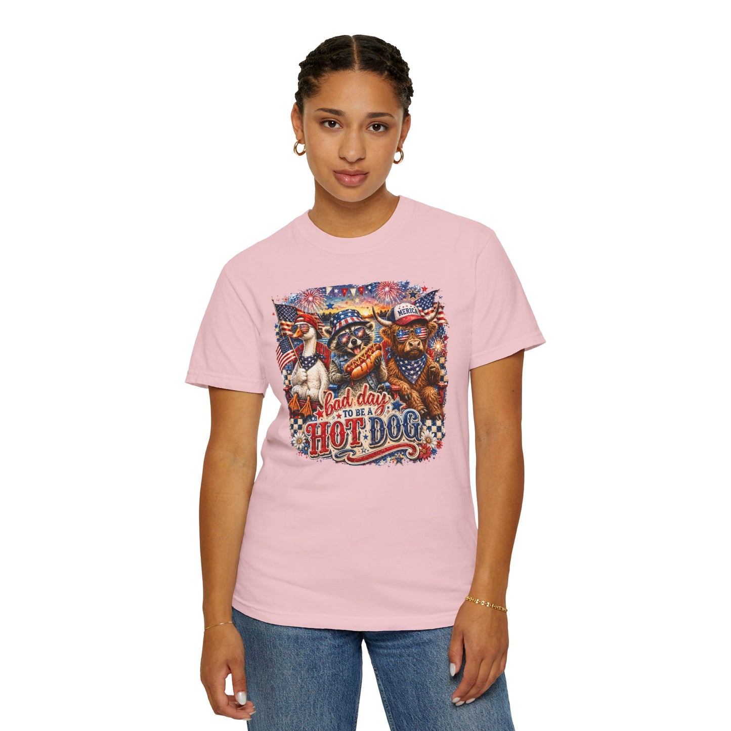 Patriotic 'Born to Be a Hot Dog' Graphic T-Shirt