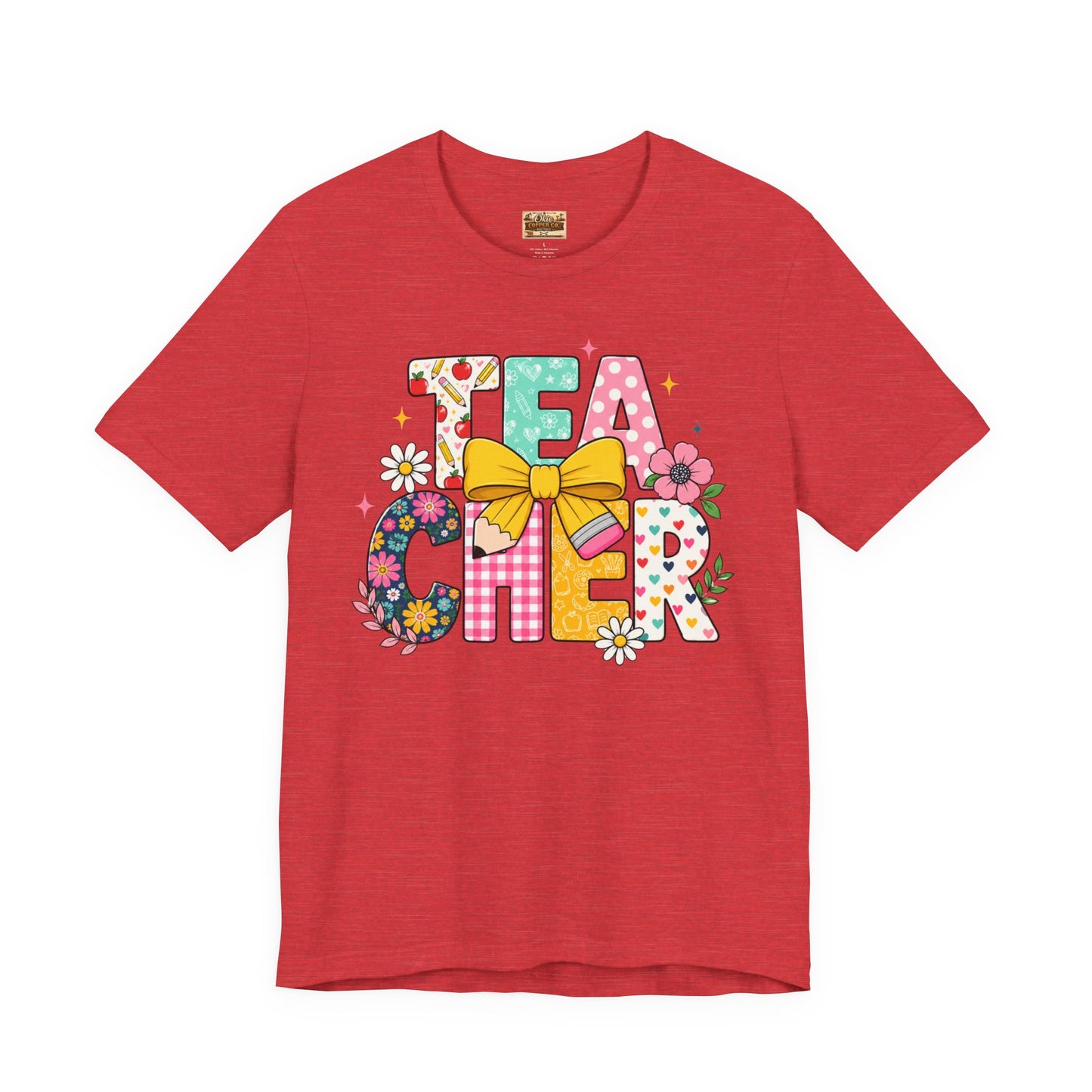 Teacher Floral Bow T-Shirt — Cute 'Teach er' Colorful School Shirt for Teachers