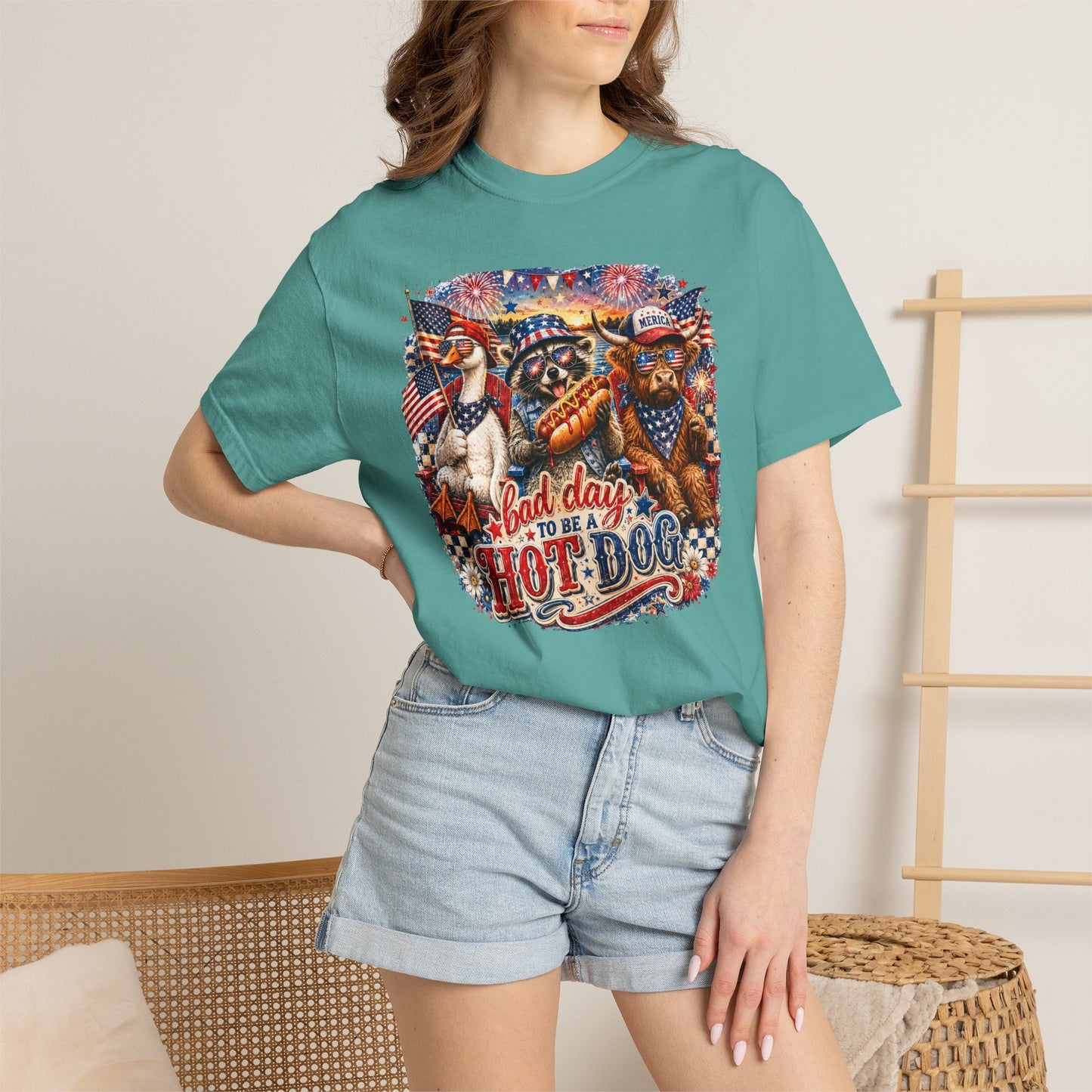 Patriotic 'Born to Be a Hot Dog' Graphic T-Shirt