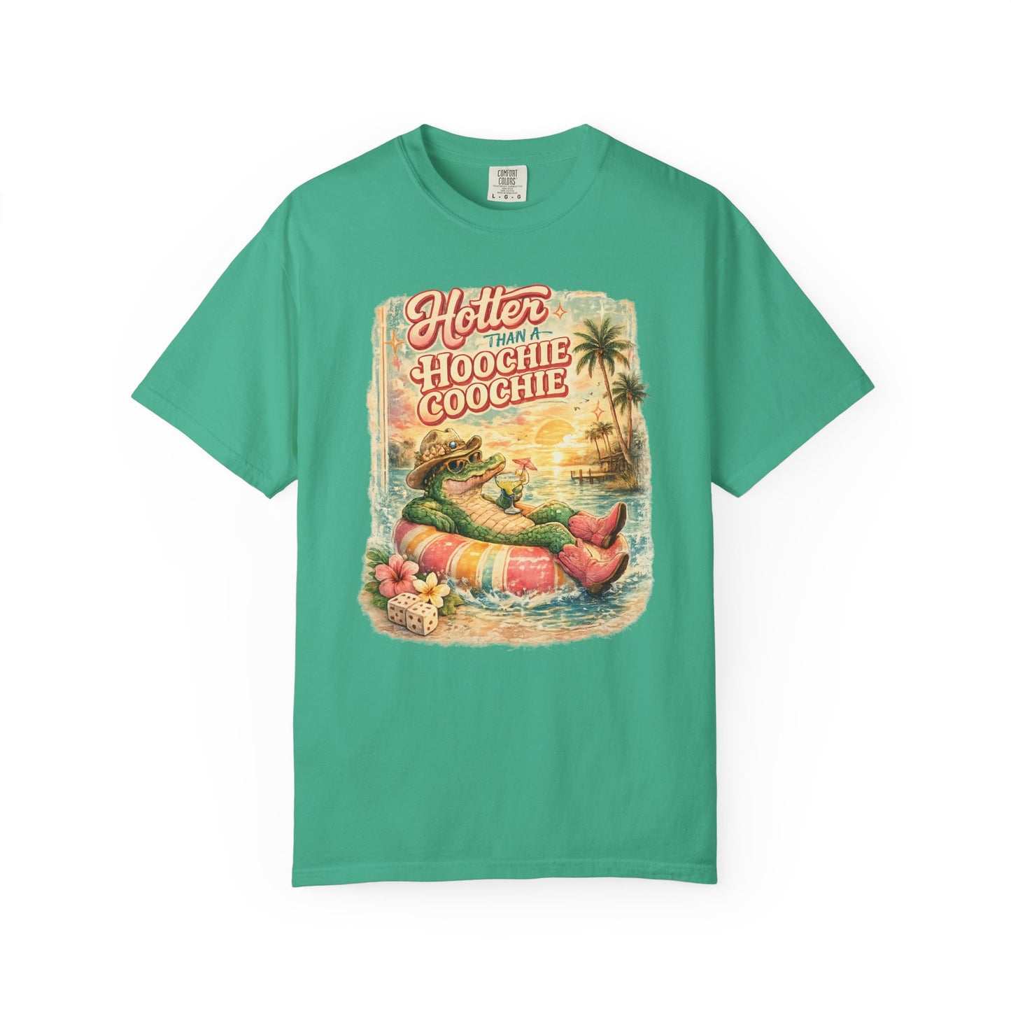 "Hotter Than a Hoochie Coochie" Retro Alligator Beach Graphic
