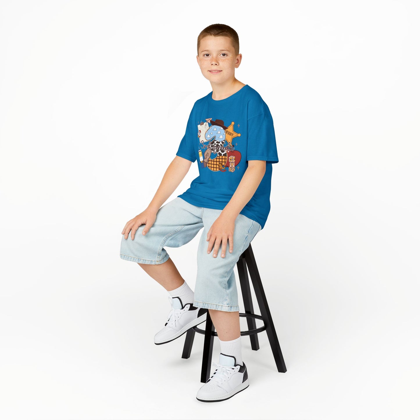Kids Tee — 3rd Grade School Life Graphic (apple, donut, sheriff star)