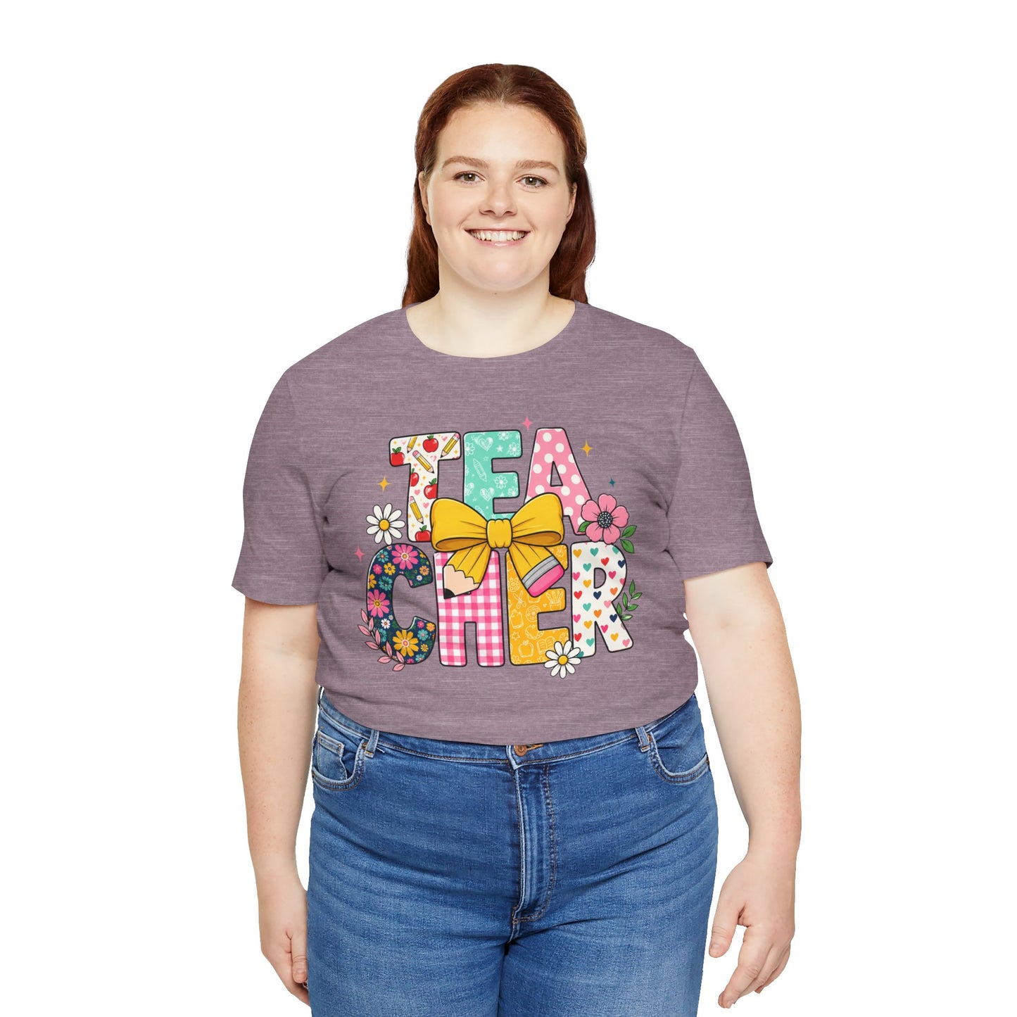 Teacher Floral Bow T-Shirt — Cute 'Teach er' Colorful School Shirt for Teachers