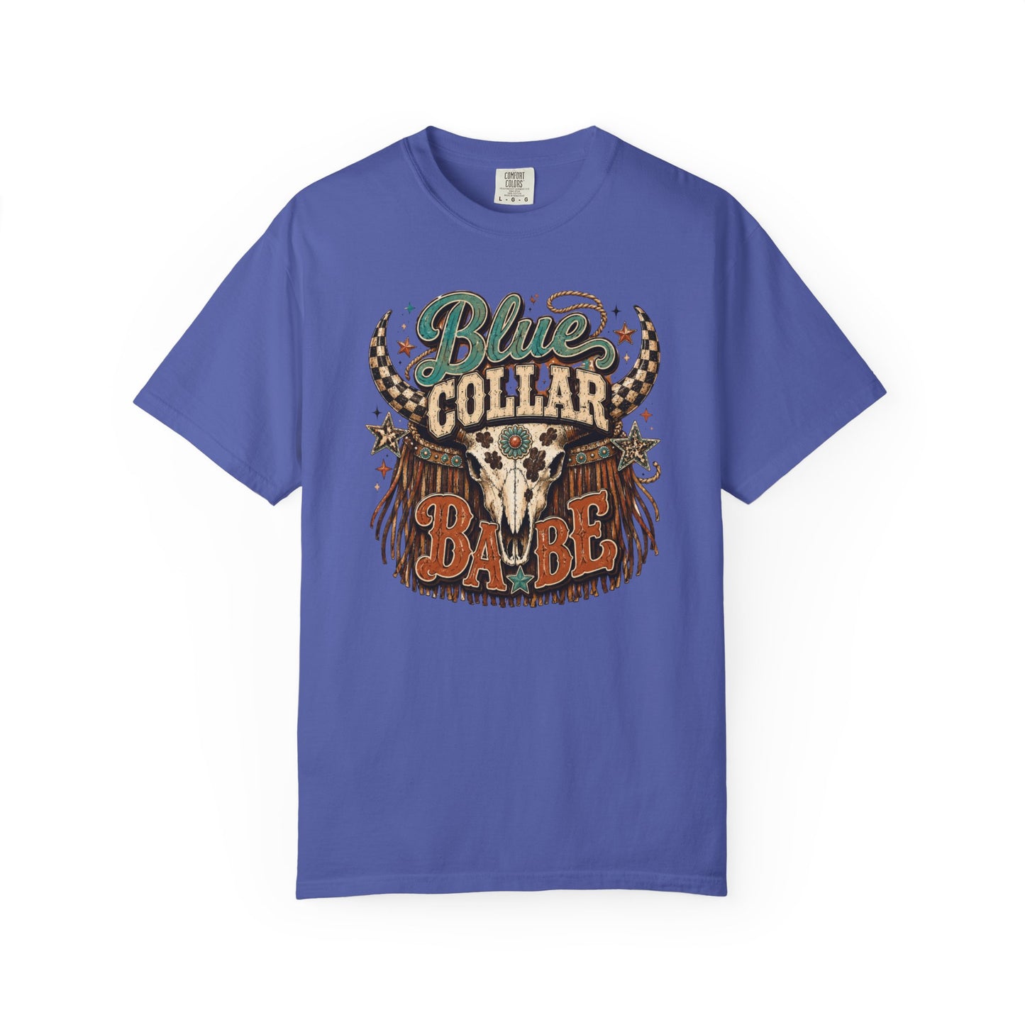Blue Collar Babe Graphic T-Shirt — Western Skull Cowgirl Tee