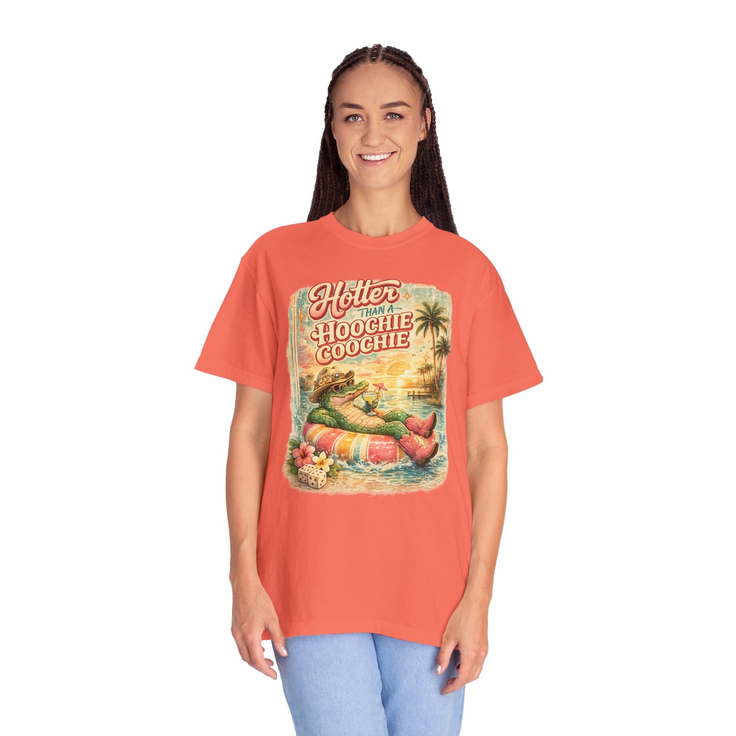 "Hotter Than a Hoochie Coochie" Retro Alligator Beach Graphic