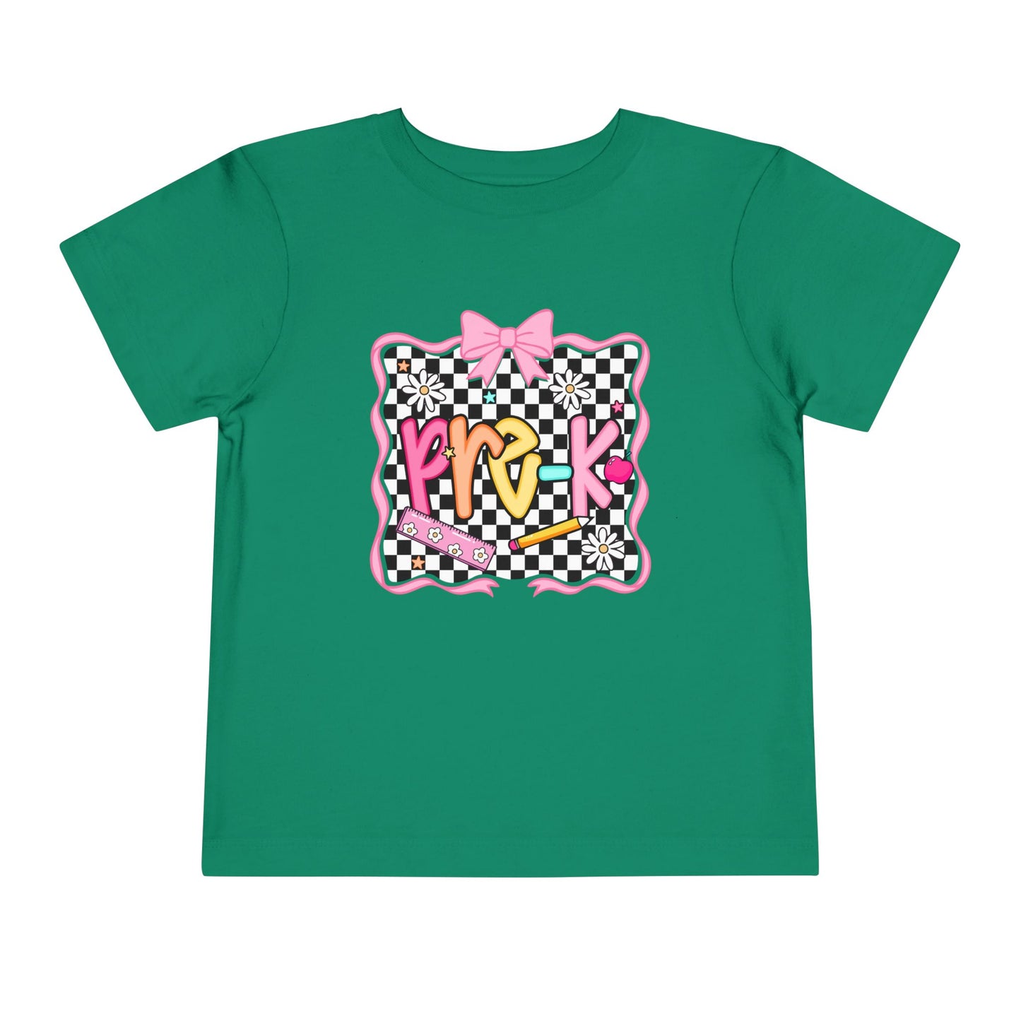 Toddler Tee — Colorful 'Pink' Checkerboard Graphic with Bow