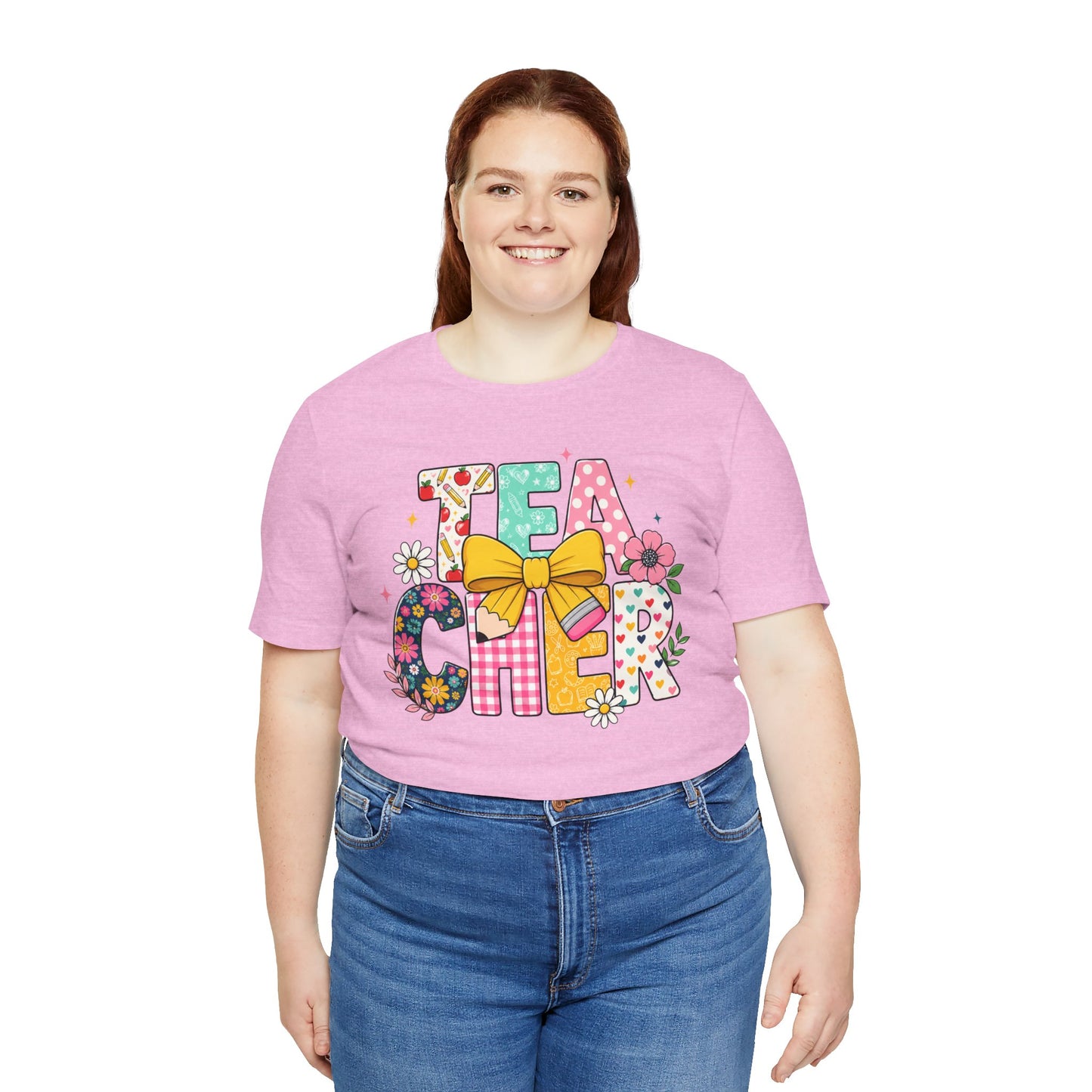 Teacher Floral Bow T-Shirt — Cute 'Teach er' Colorful School Shirt for Teachers