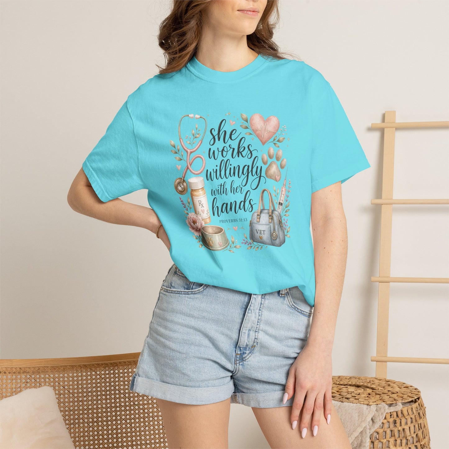 "She Works Willingly With Her Hands" Vet & Vet Tech Graphic Tee