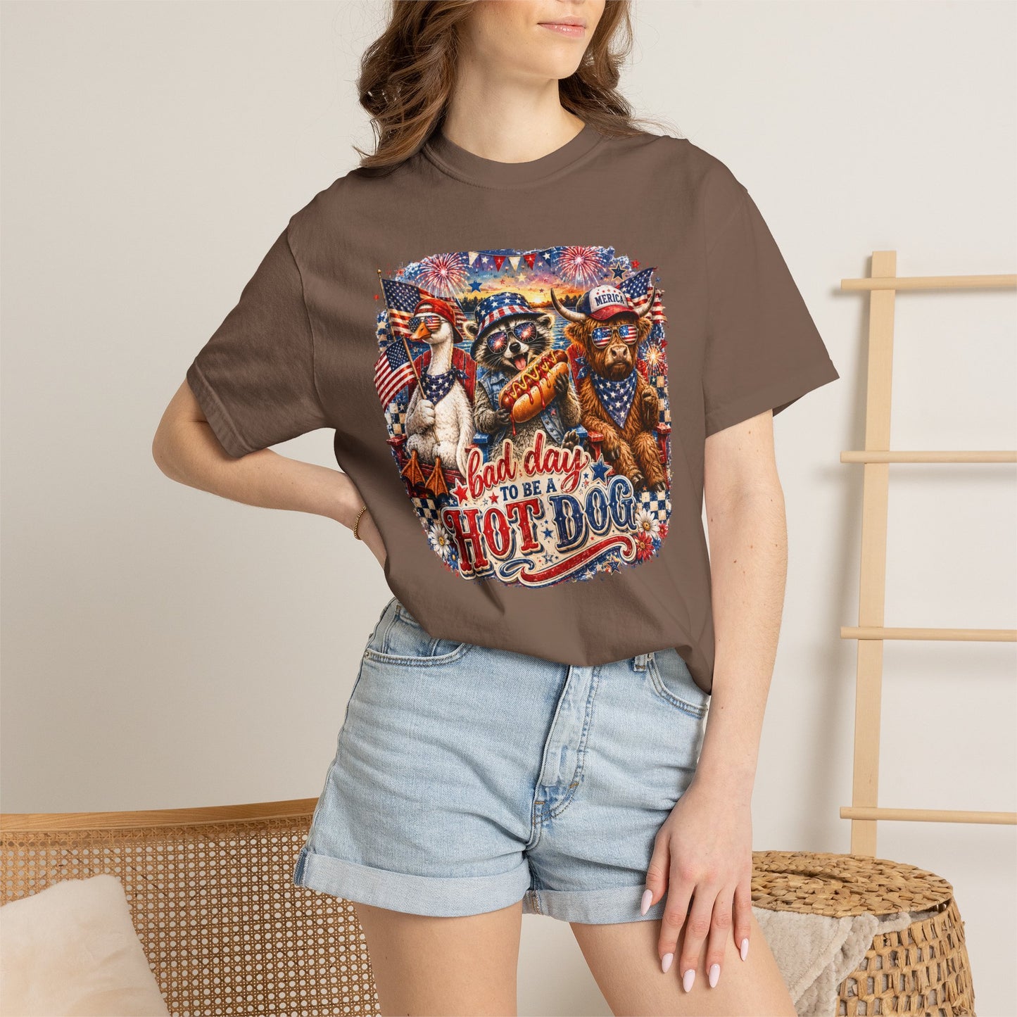 Patriotic 'Born to Be a Hot Dog' Graphic T-Shirt
