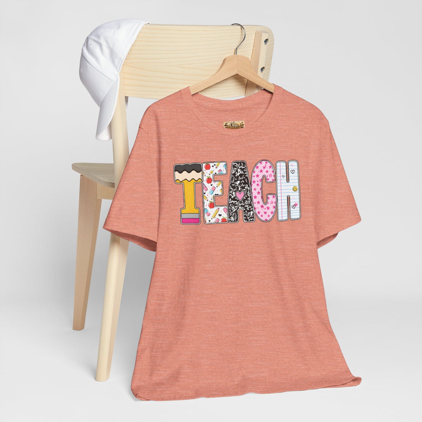 Teach Colorblock Graphic Tee – Cute Patterned Teacher T-Shirt
