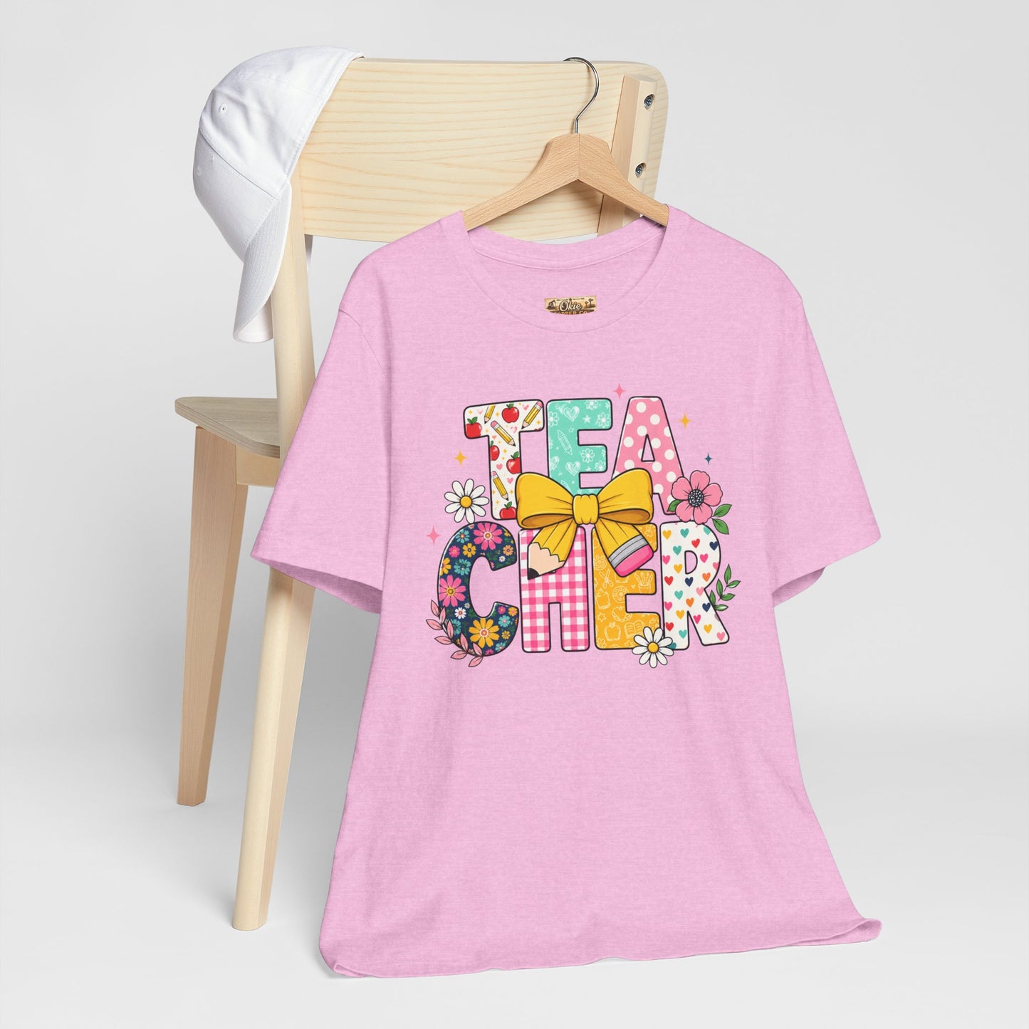 Teacher Floral Bow T-Shirt — Cute 'Teach er' Colorful School Shirt for Teachers