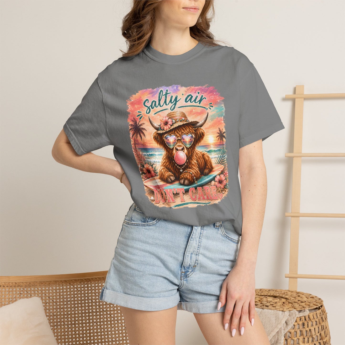 Salty Air "Don't Care" Beach Cow Graphic T-Shirt