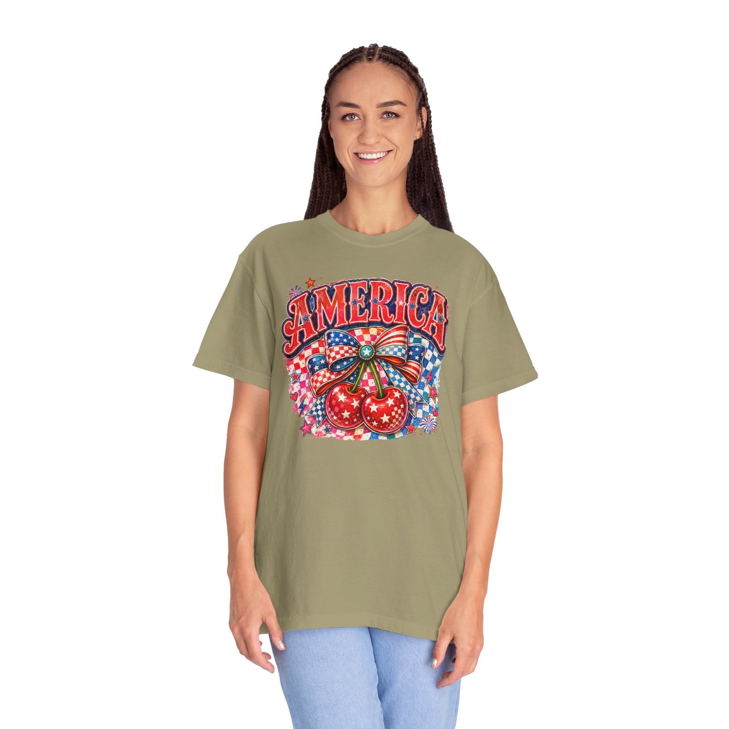 America Cherry Graphic T-Shirt — Patriotic 4th of July Tee