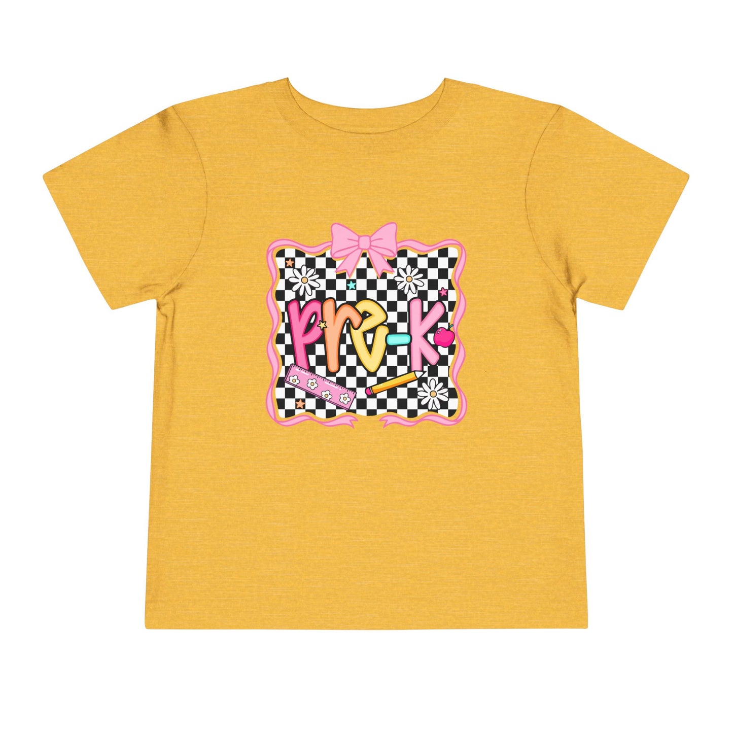 Toddler Tee — Colorful 'Pink' Checkerboard Graphic with Bow