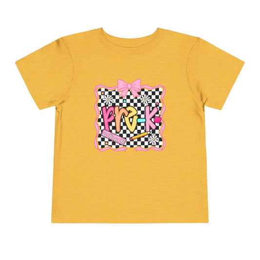 Toddler Tee — Colorful 'Pink' Checkerboard Graphic with Bow