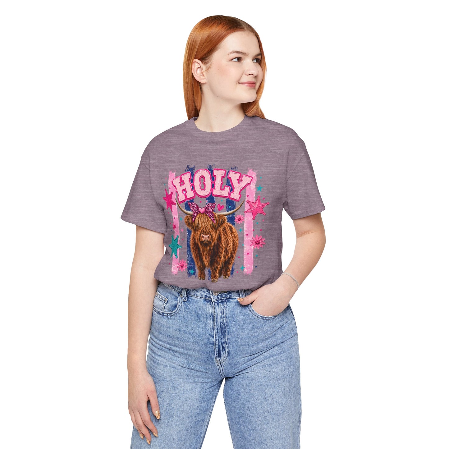 Holy Cow Highland Cow Graphic Tee — Cute Pastel Ranch Shirt