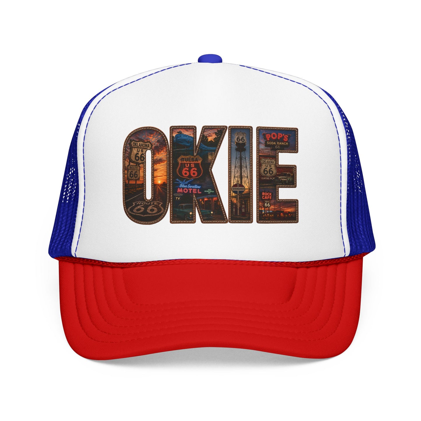 Route 66 Trucker Hat — Vintage 'ONE' Road Sign Graphic Foam Cap