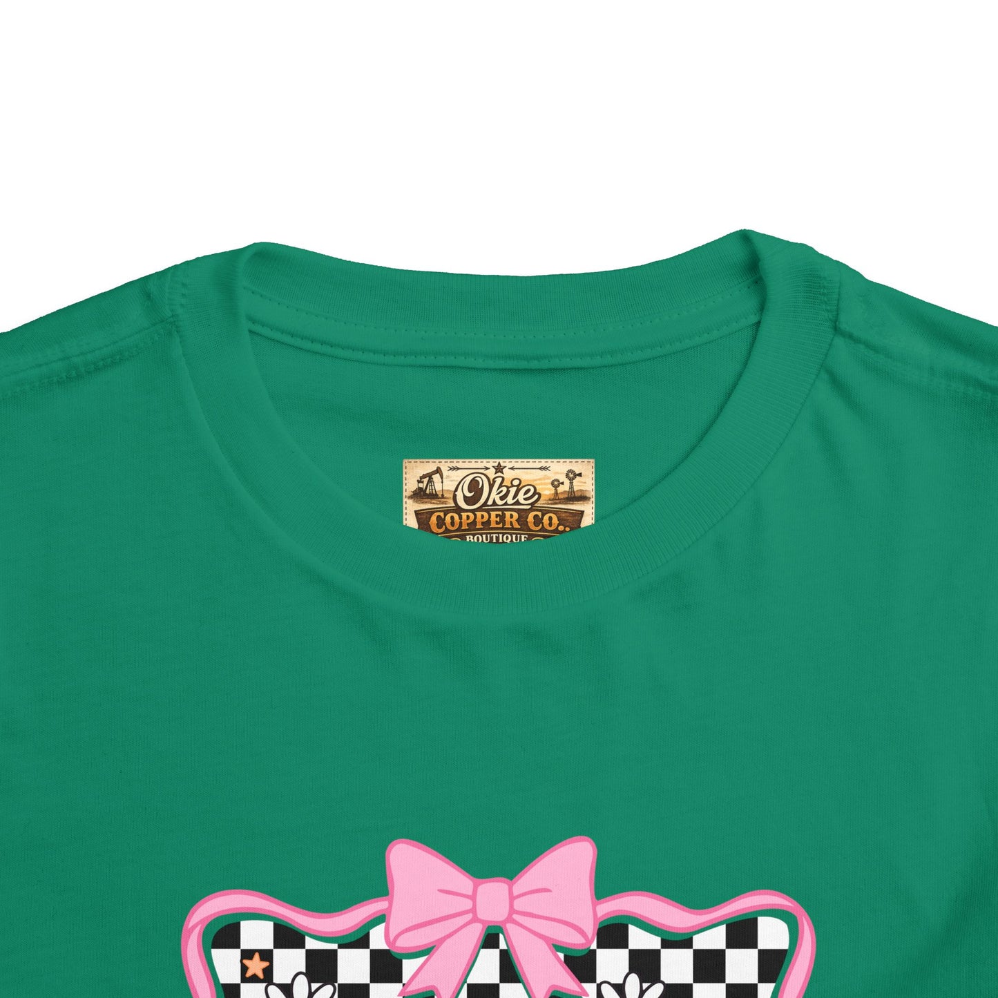 Toddler Tee — Colorful 'Pink' Checkerboard Graphic with Bow