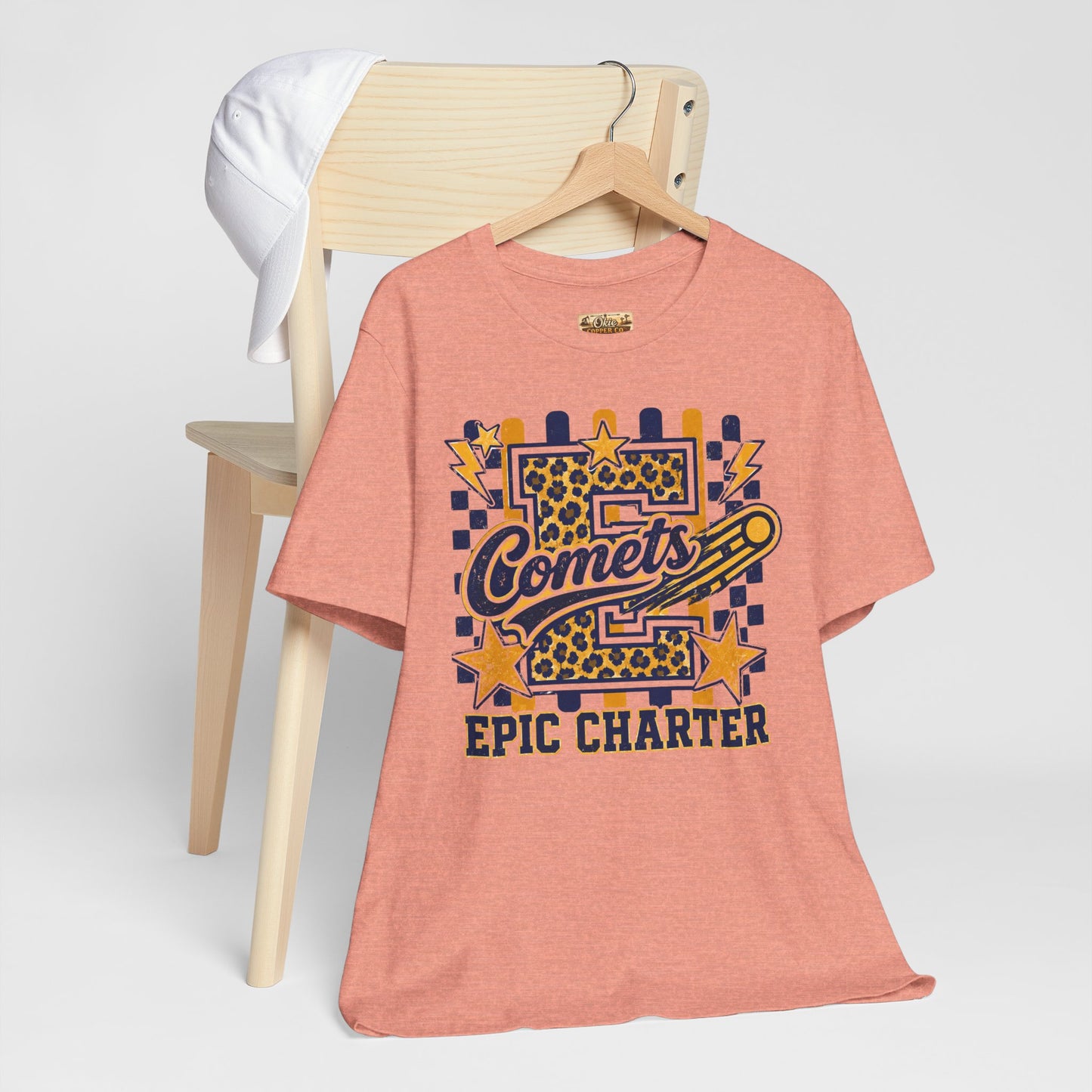 Comets Epic Charter Baseball T-Shirt — Leopard Letter Sports Tee