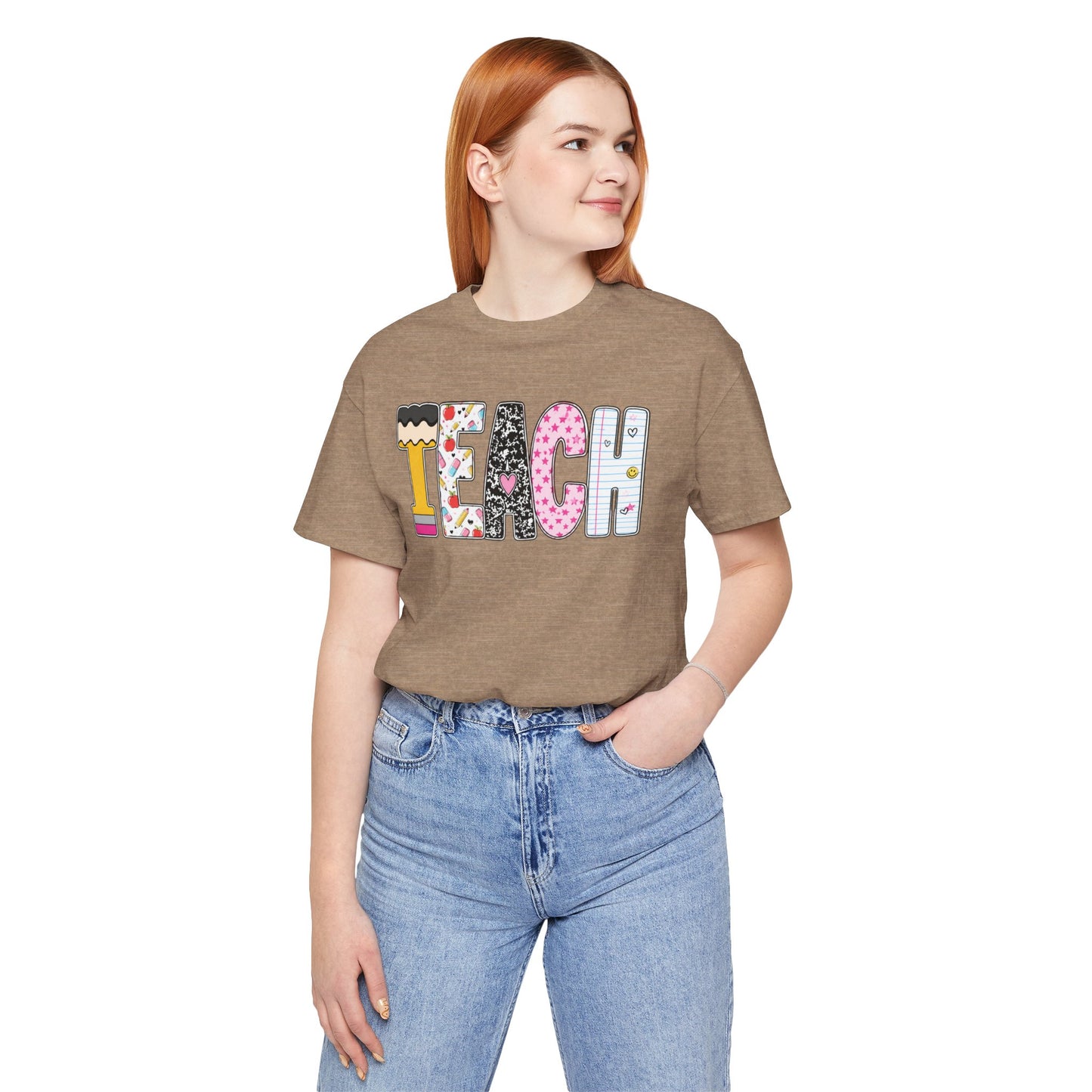 Teach Colorblock Graphic Tee – Cute Patterned Teacher T-Shirt